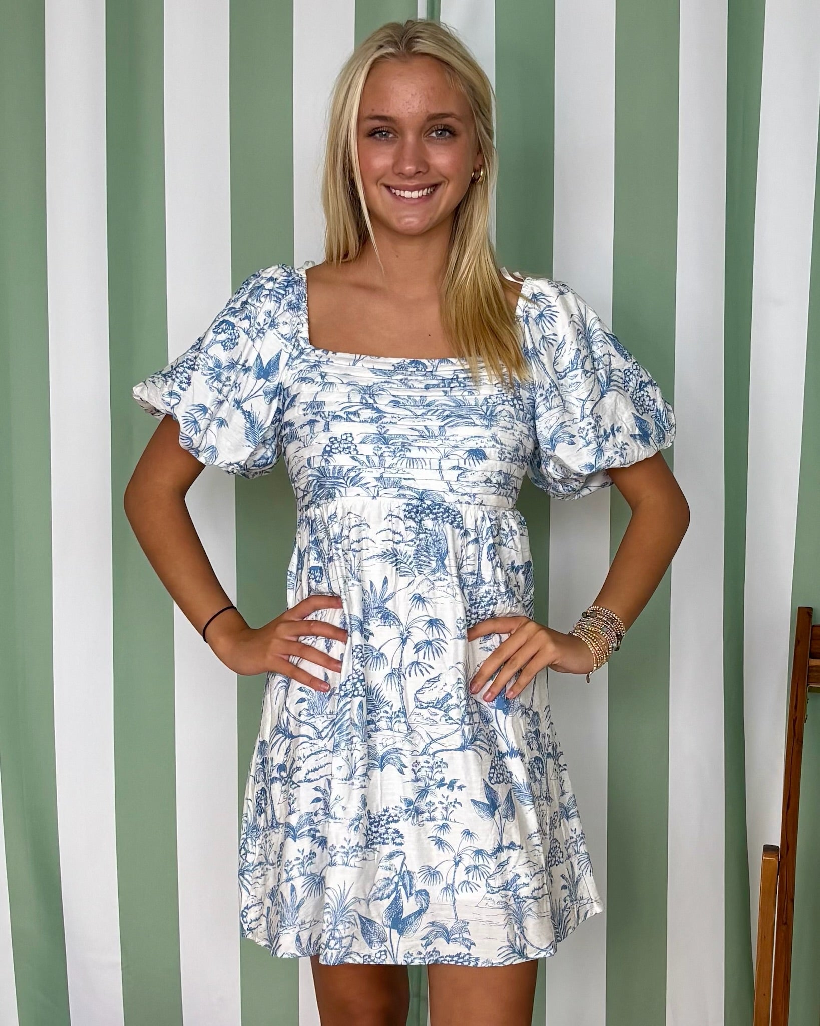 Joyful Bloom Blue Tropical Pleated Dress-Shop-Womens-Boutique-Clothing