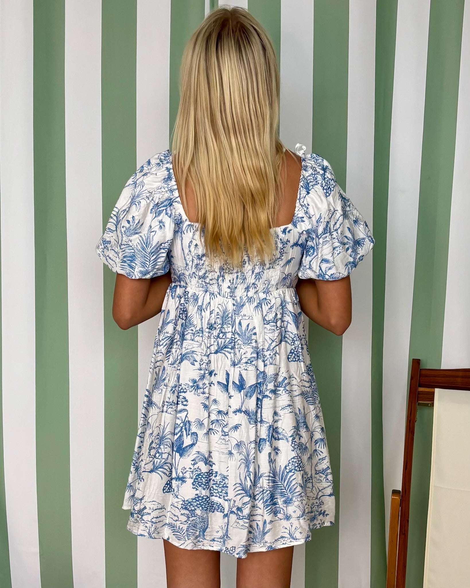 Joyful Bloom Blue Tropical Pleated Dress-Shop-Womens-Boutique-Clothing