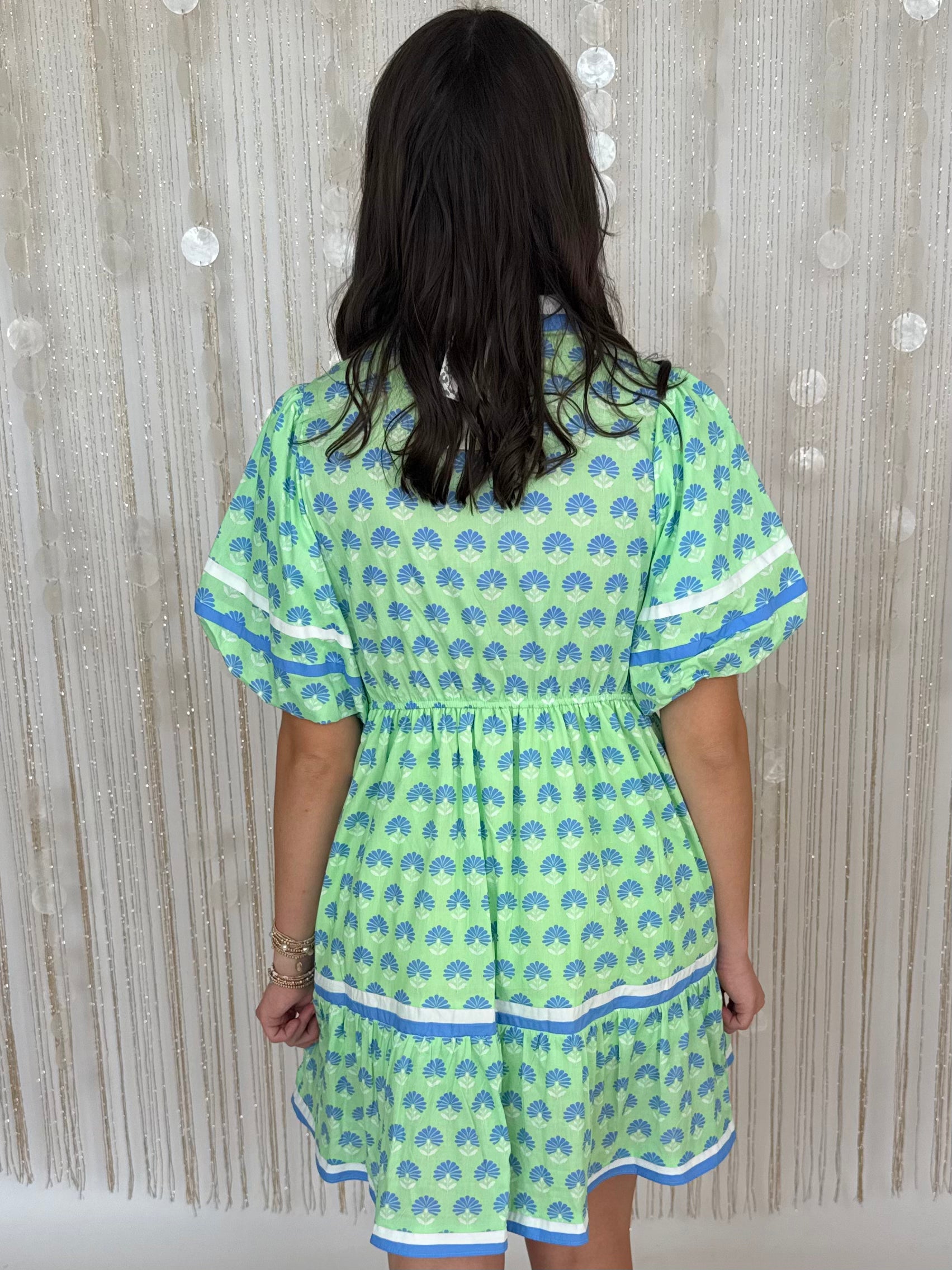 Don't Be Shy Apple Green Floral V Neck Tiered Dress-Shop-Womens-Boutique-Clothing