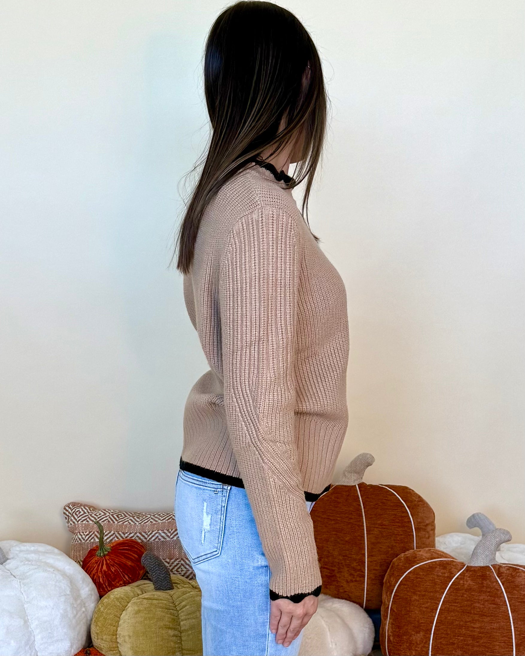 Anything Else Taupe Ruffle Neck Sweater-Shop-Womens-Boutique-Clothing