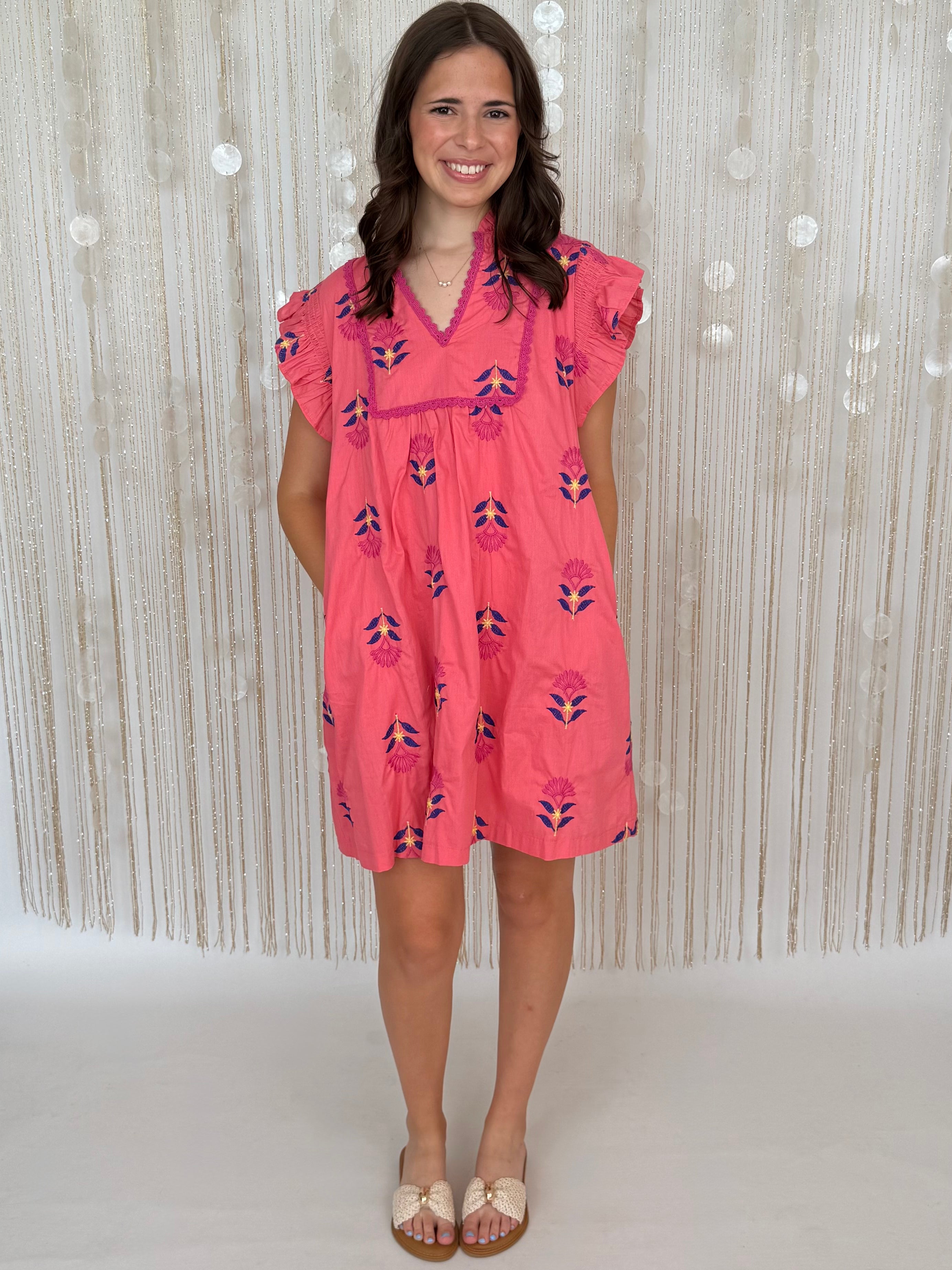Textured Grace Coral Peach Embroidered Dress-Shop-Womens-Boutique-Clothing