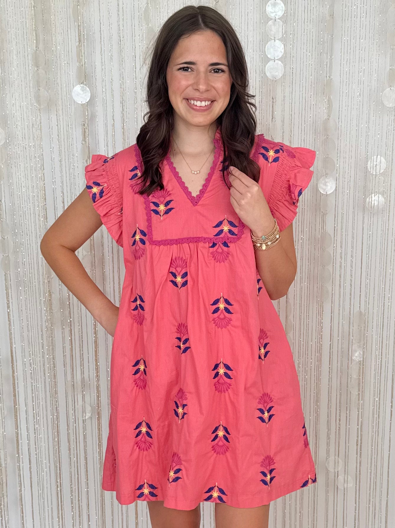 Textured Grace Coral Peach Embroidered Dress-Shop-Womens-Boutique-Clothing