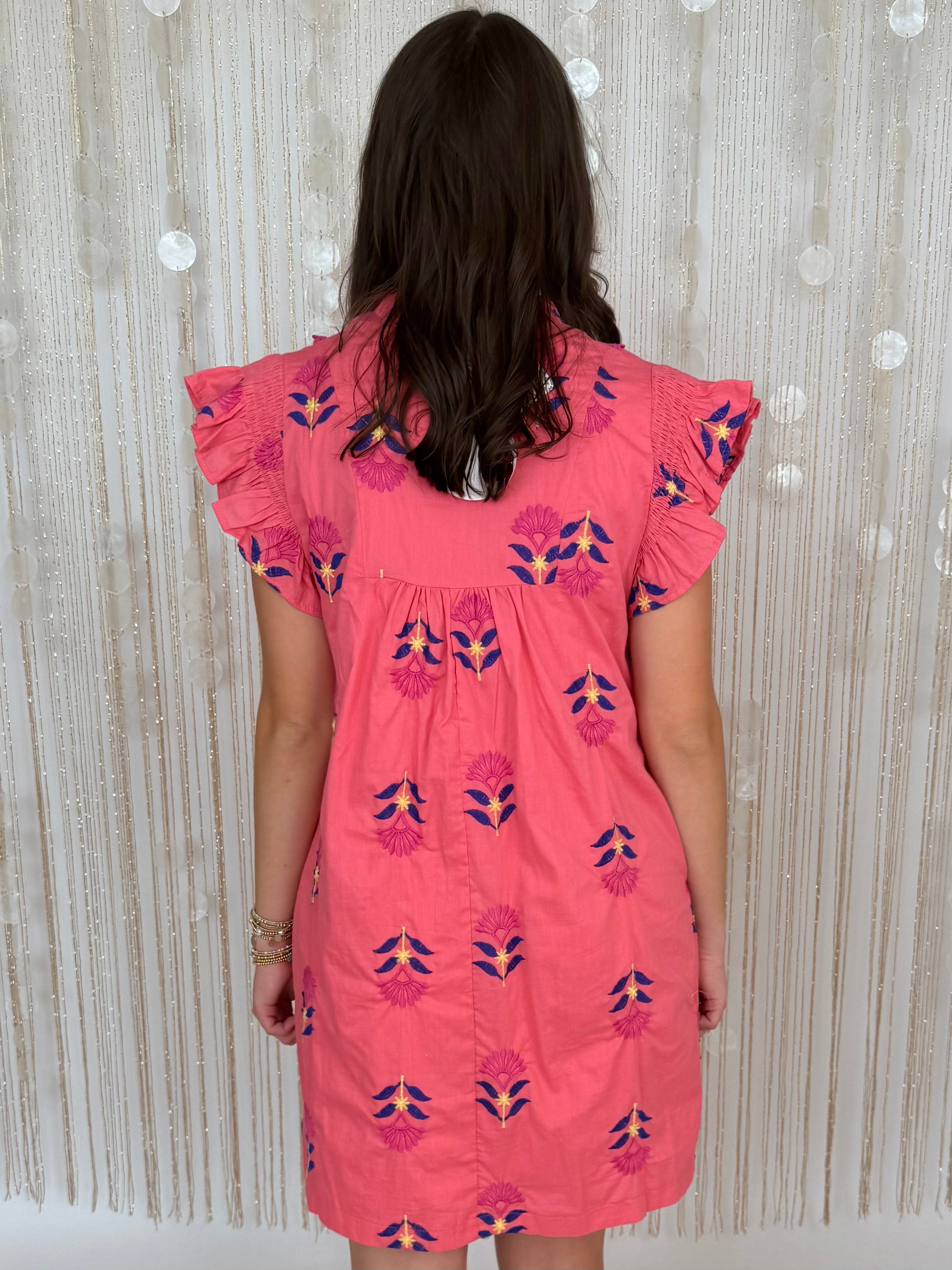 Textured Grace Coral Peach Embroidered Dress-Shop-Womens-Boutique-Clothing