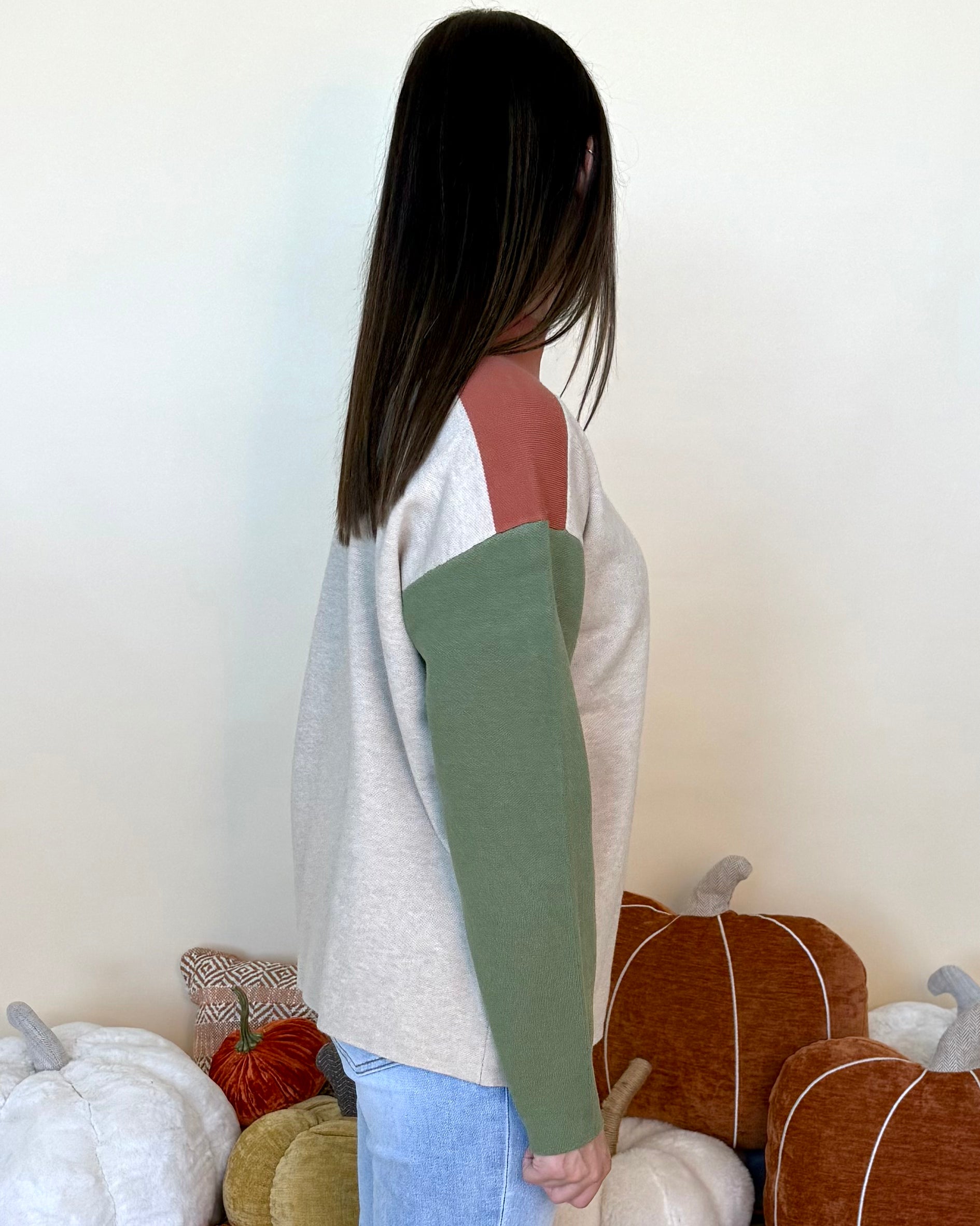 Nothing To Add Oatmeal/Rust/Green Colorblock Sweater-Shop-Womens-Boutique-Clothing