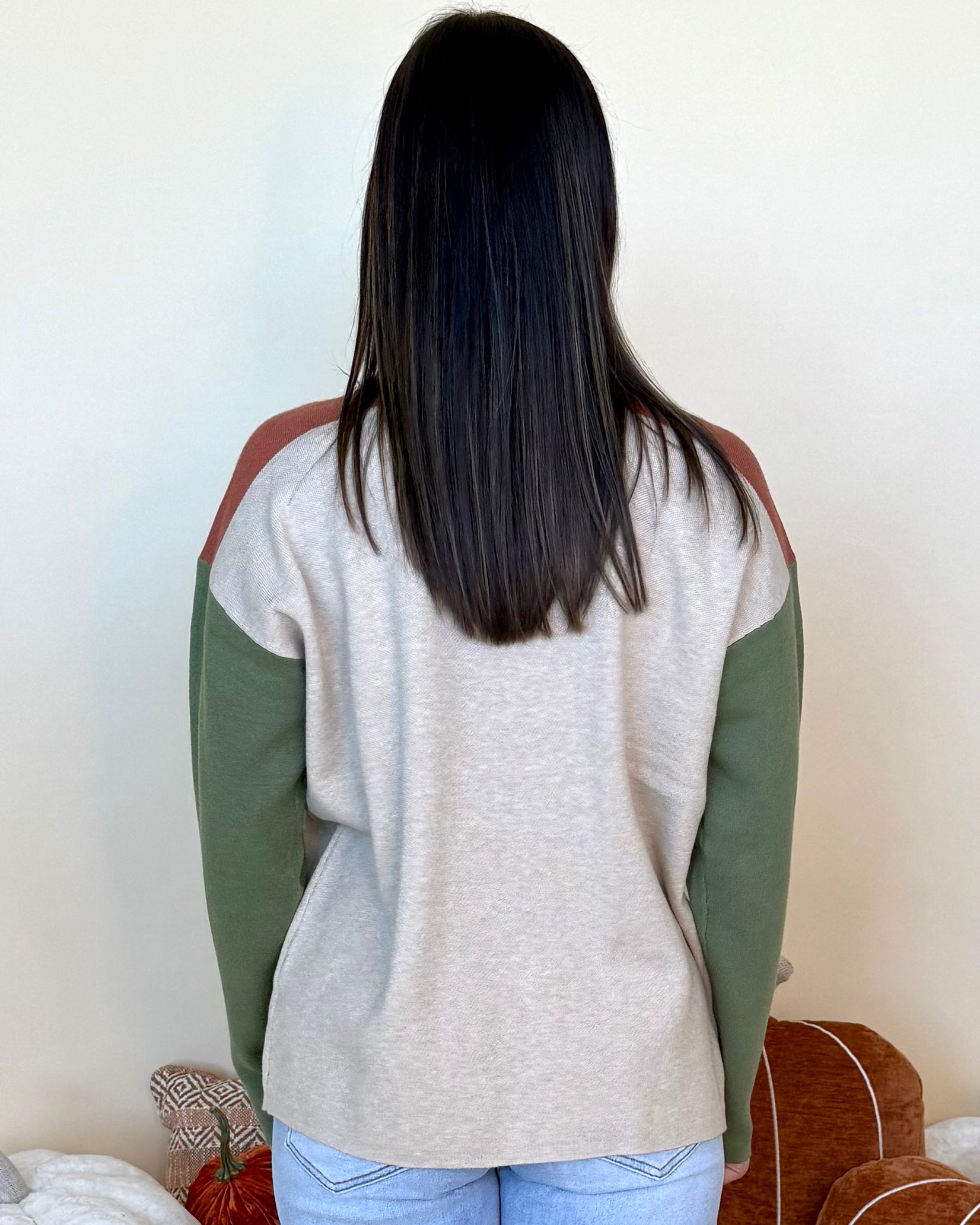 Nothing To Add Oatmeal/Rust/Green Colorblock Sweater-Shop-Womens-Boutique-Clothing