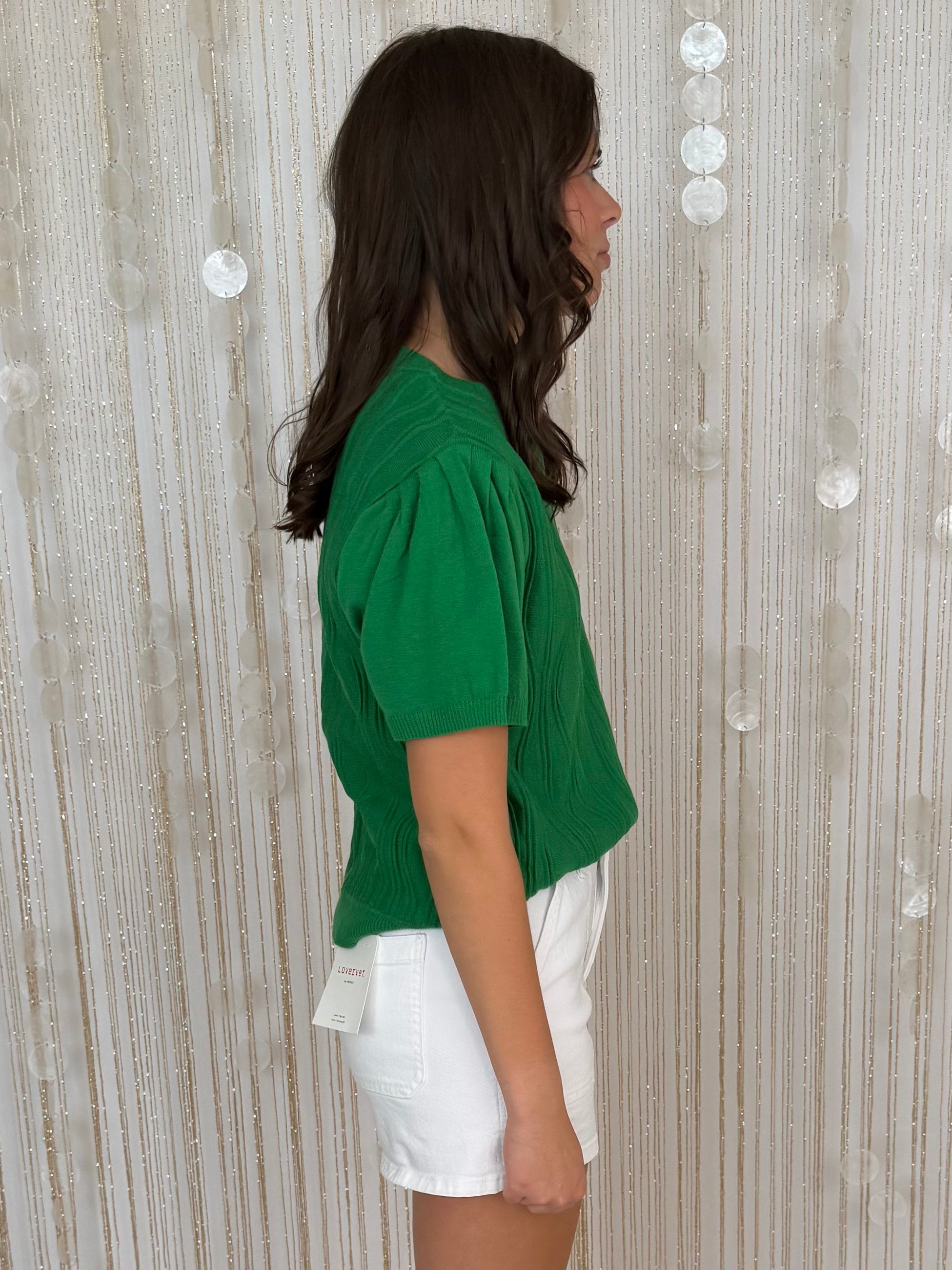 Picnic Date Kelly Green Wave Pattern Sweater-Shop-Womens-Boutique-Clothing