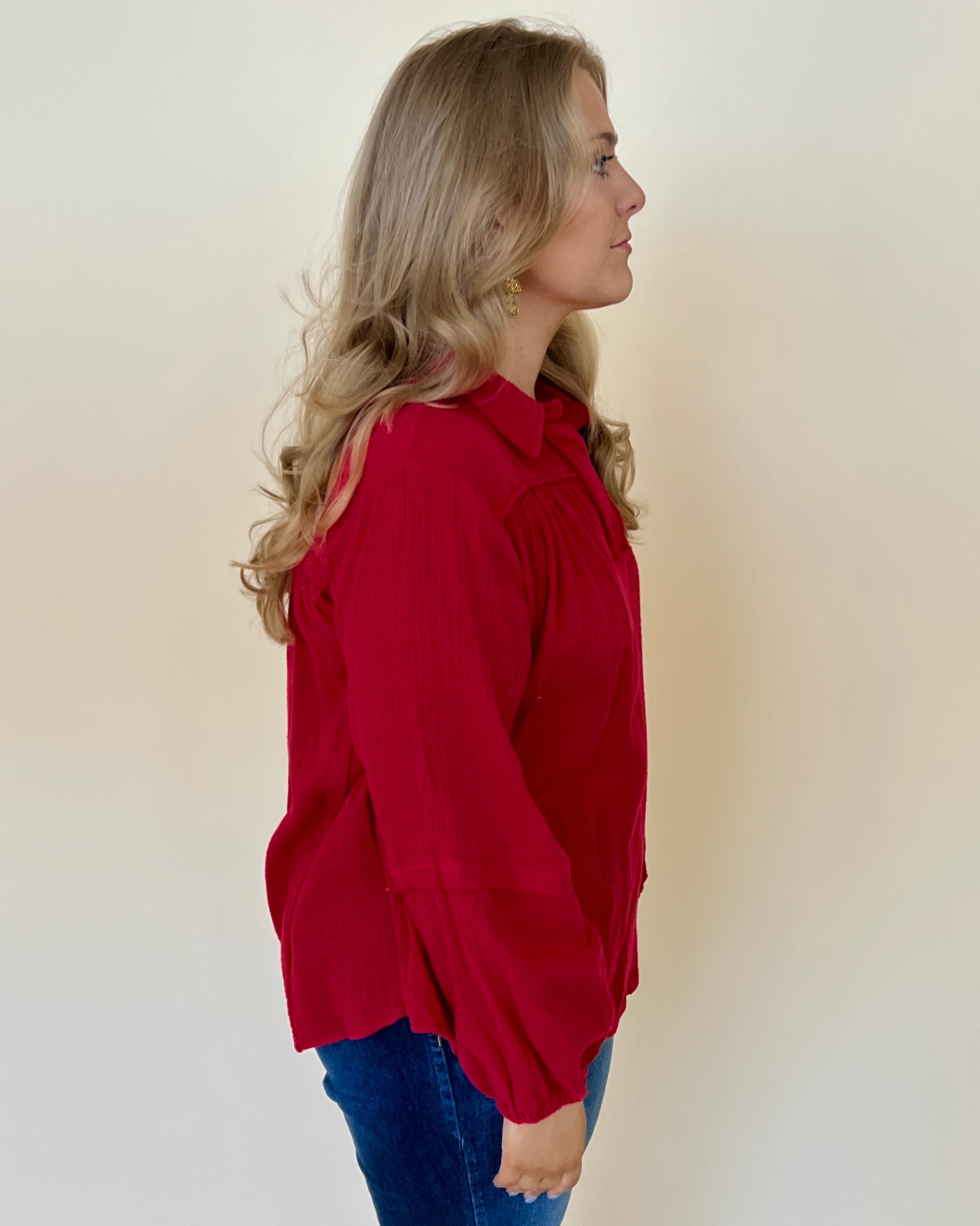 New Days Cherry Plus Gauze Collared Top-Shop-Womens-Boutique-Clothing
