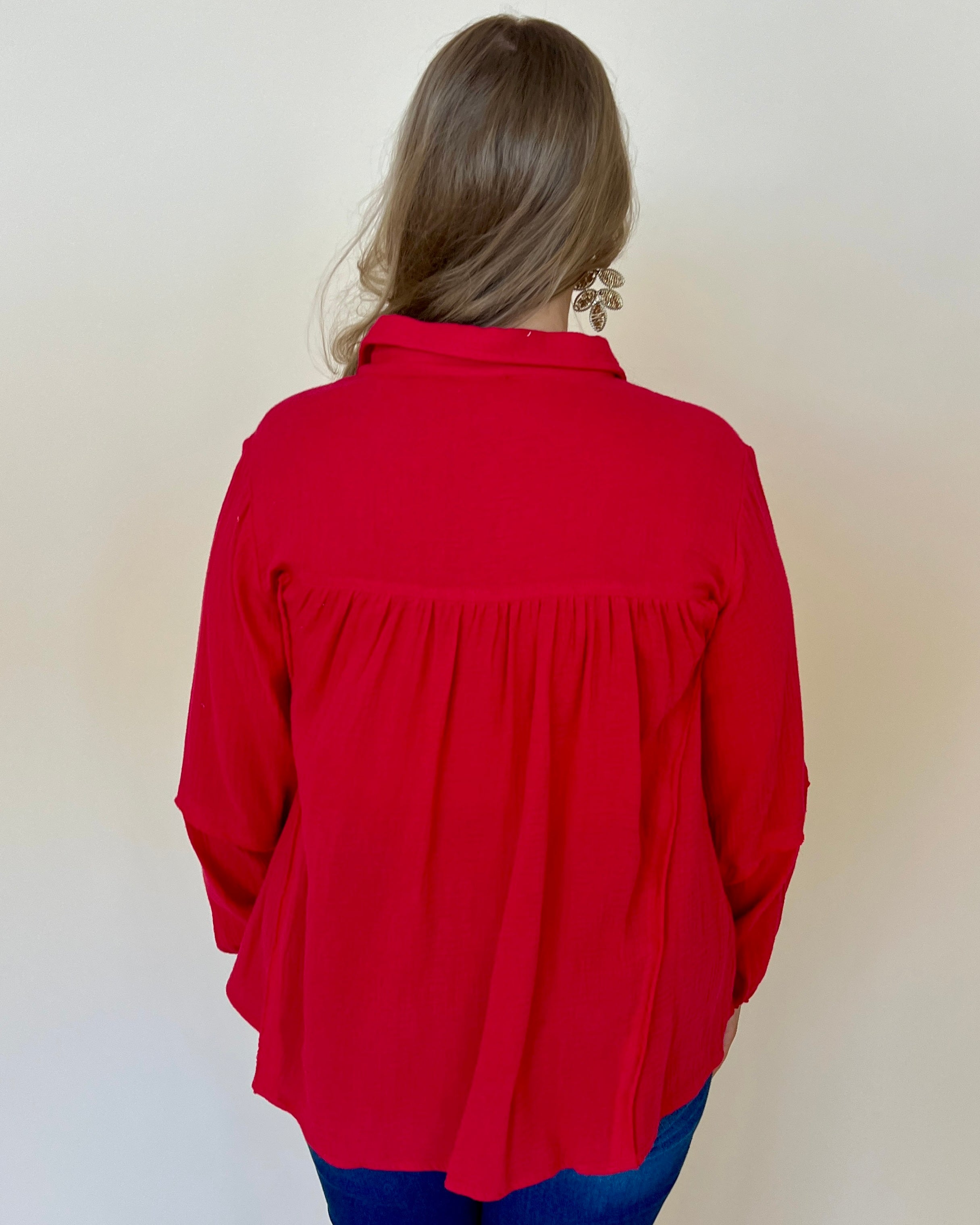 New Days Cherry Plus Gauze Collared Top-Shop-Womens-Boutique-Clothing