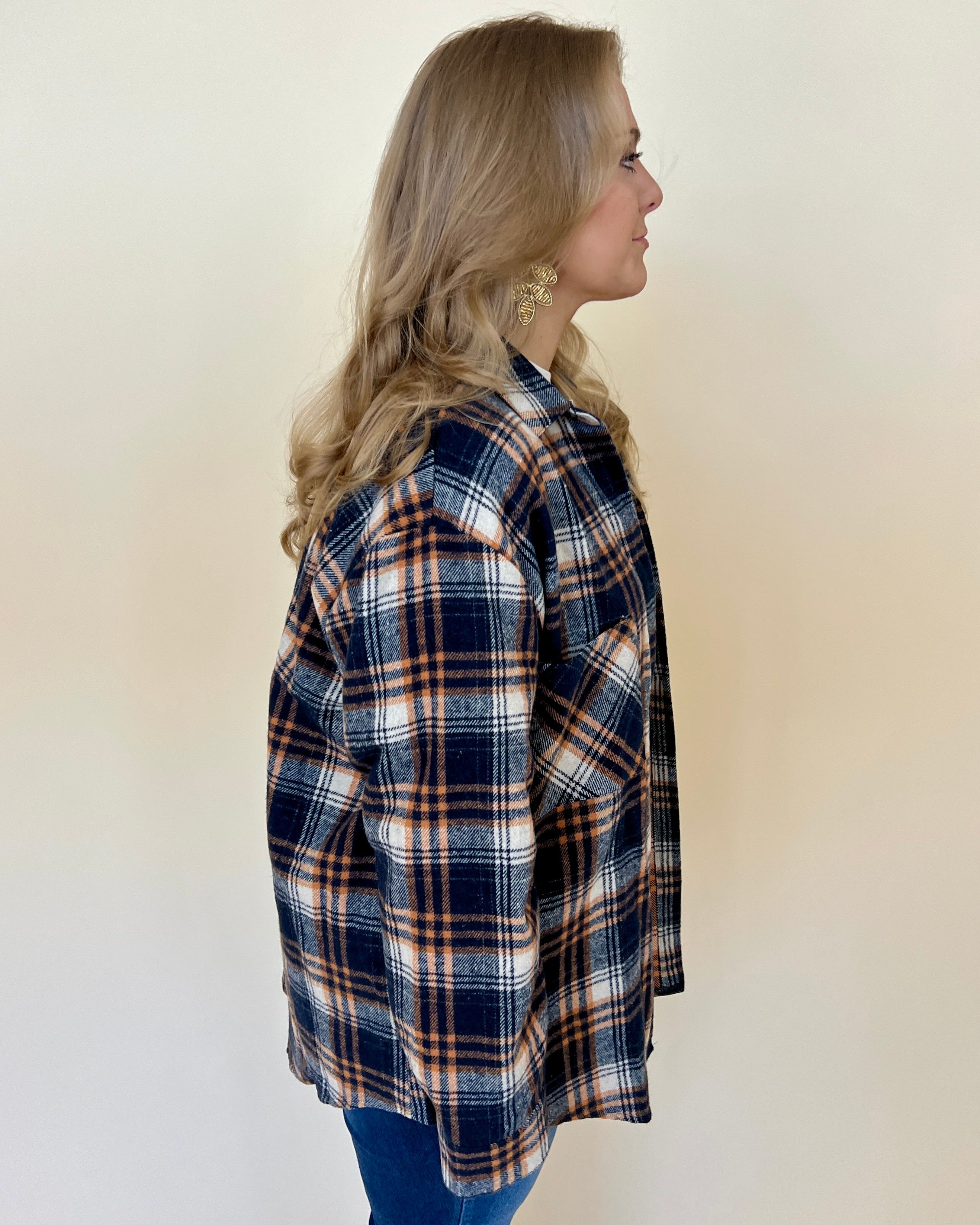 Tune In Navy Plus Plaid Button Down Top-Shop-Womens-Boutique-Clothing