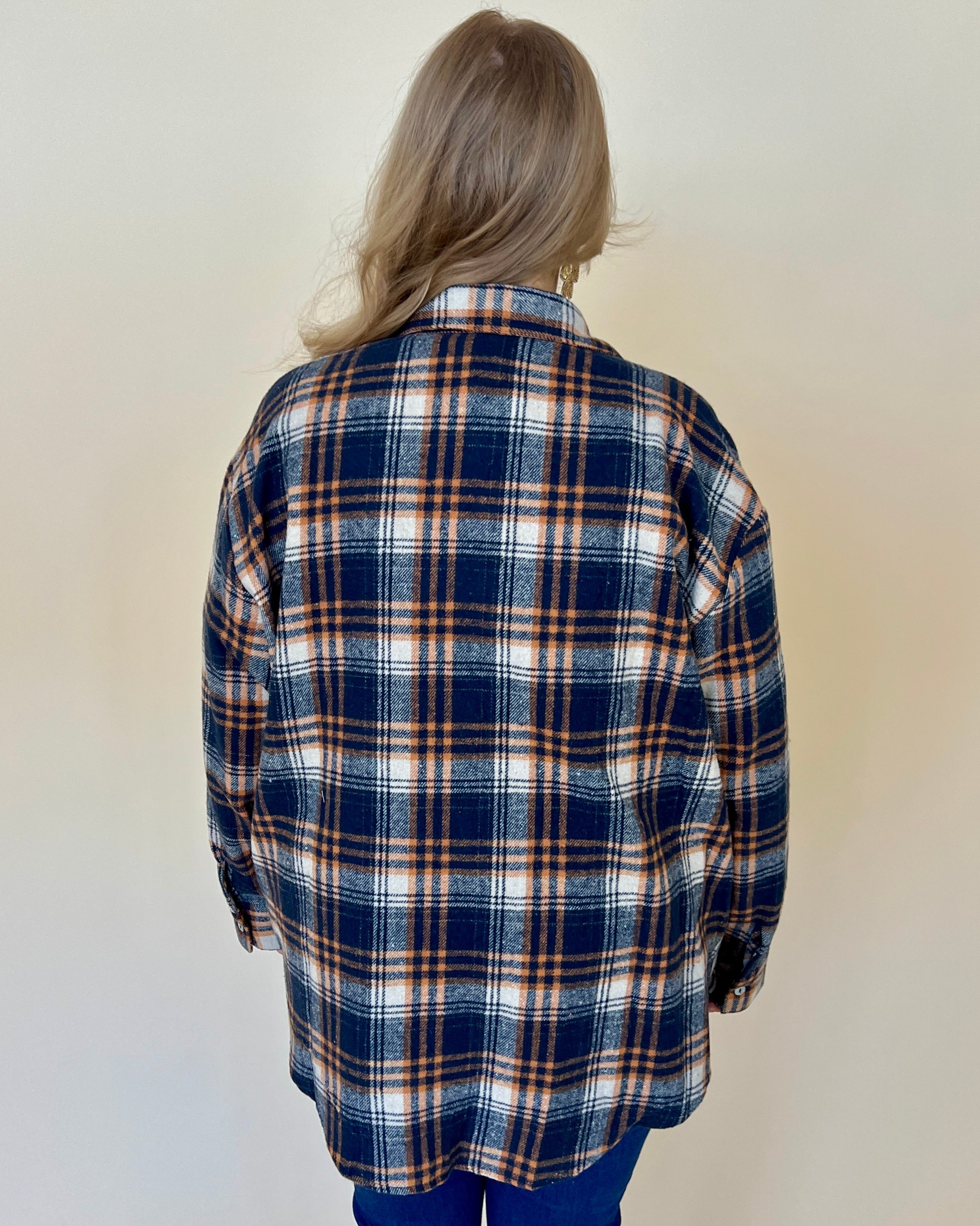 Tune In Navy Plus Plaid Button Down Top-Shop-Womens-Boutique-Clothing