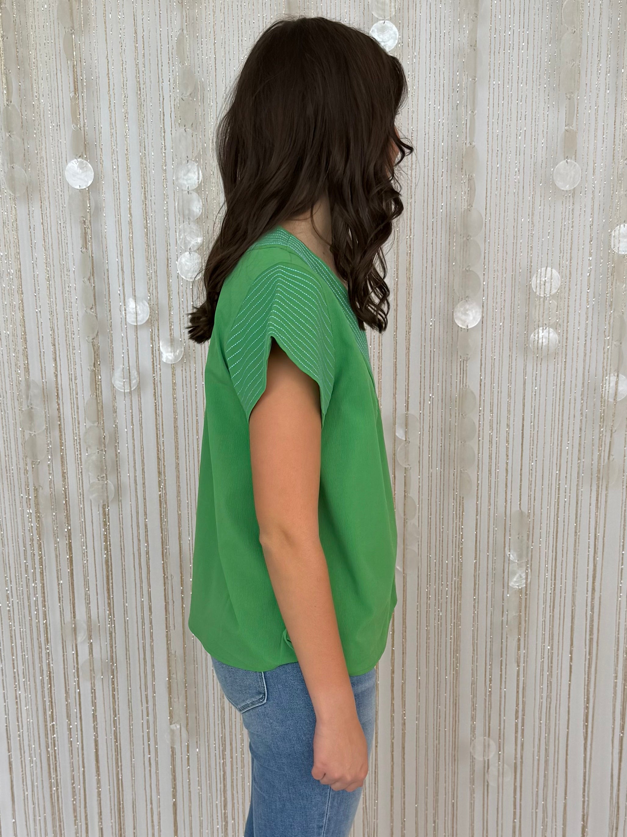 Metro Chic Kelly Green V-Neck Top-Shop-Womens-Boutique-Clothing