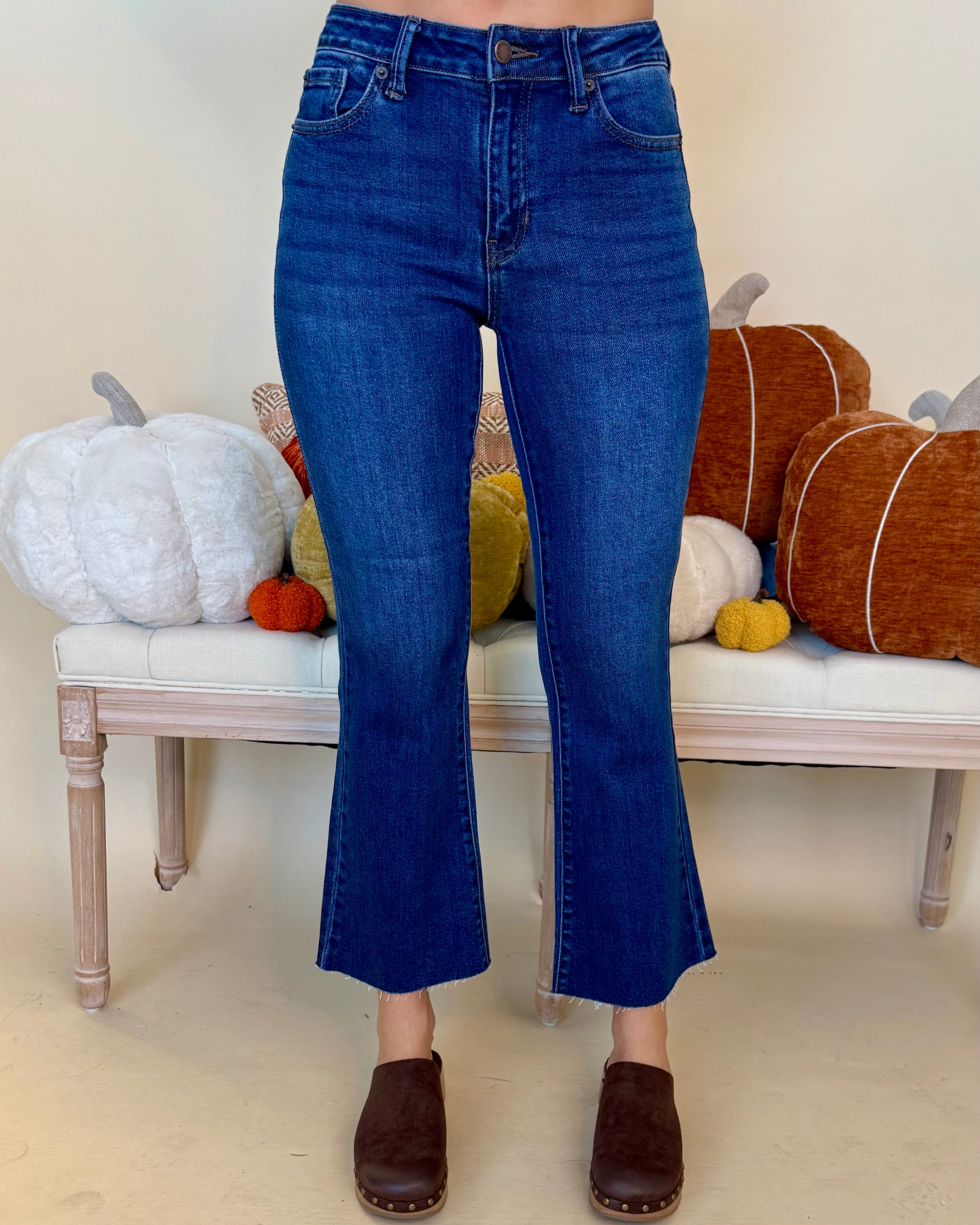 Home Stretch Dark Denim Cropped Flare Jean-Shop-Womens-Boutique-Clothing