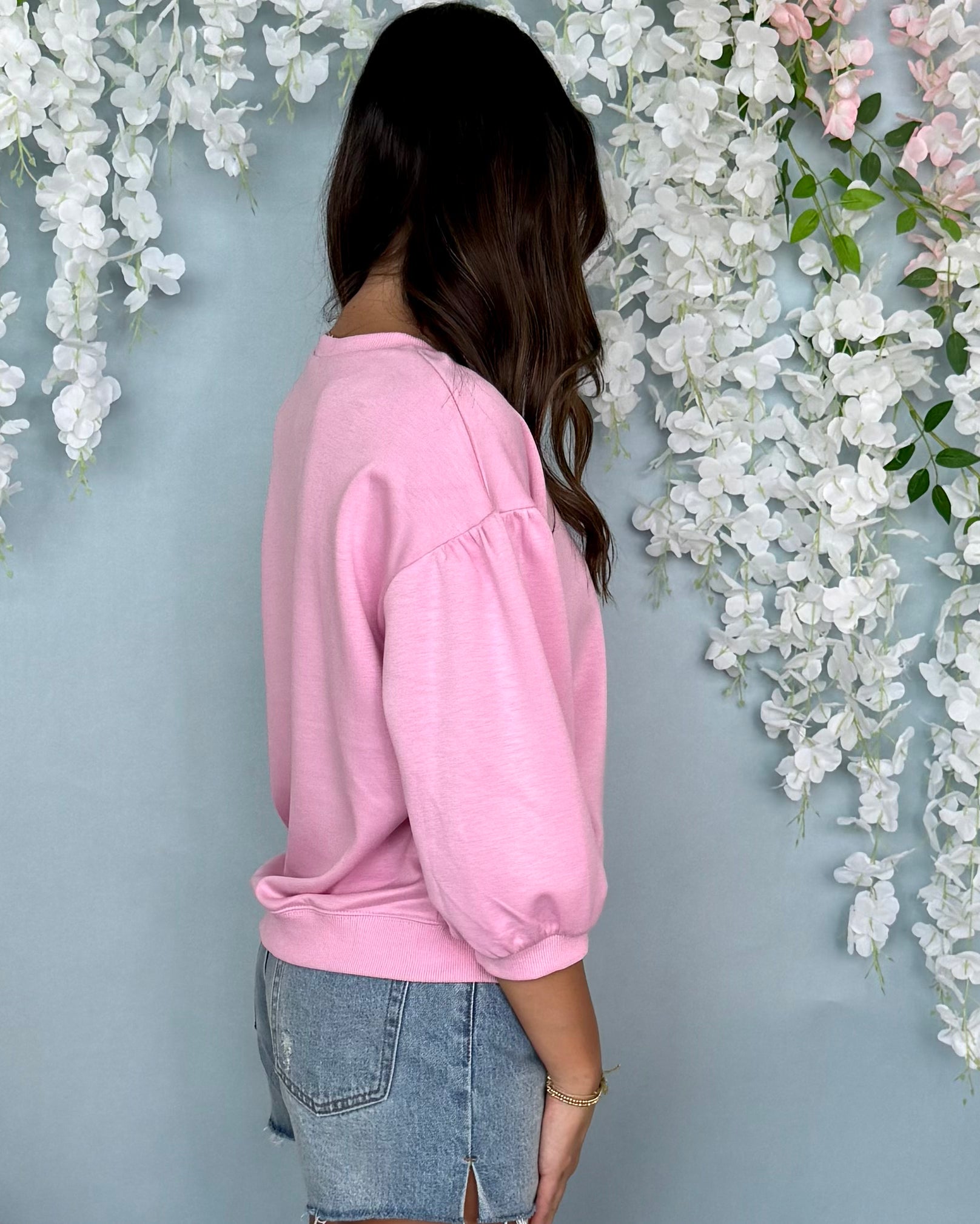 New Whim Pink 3/4 Sleeve Top-Shop-Womens-Boutique-Clothing