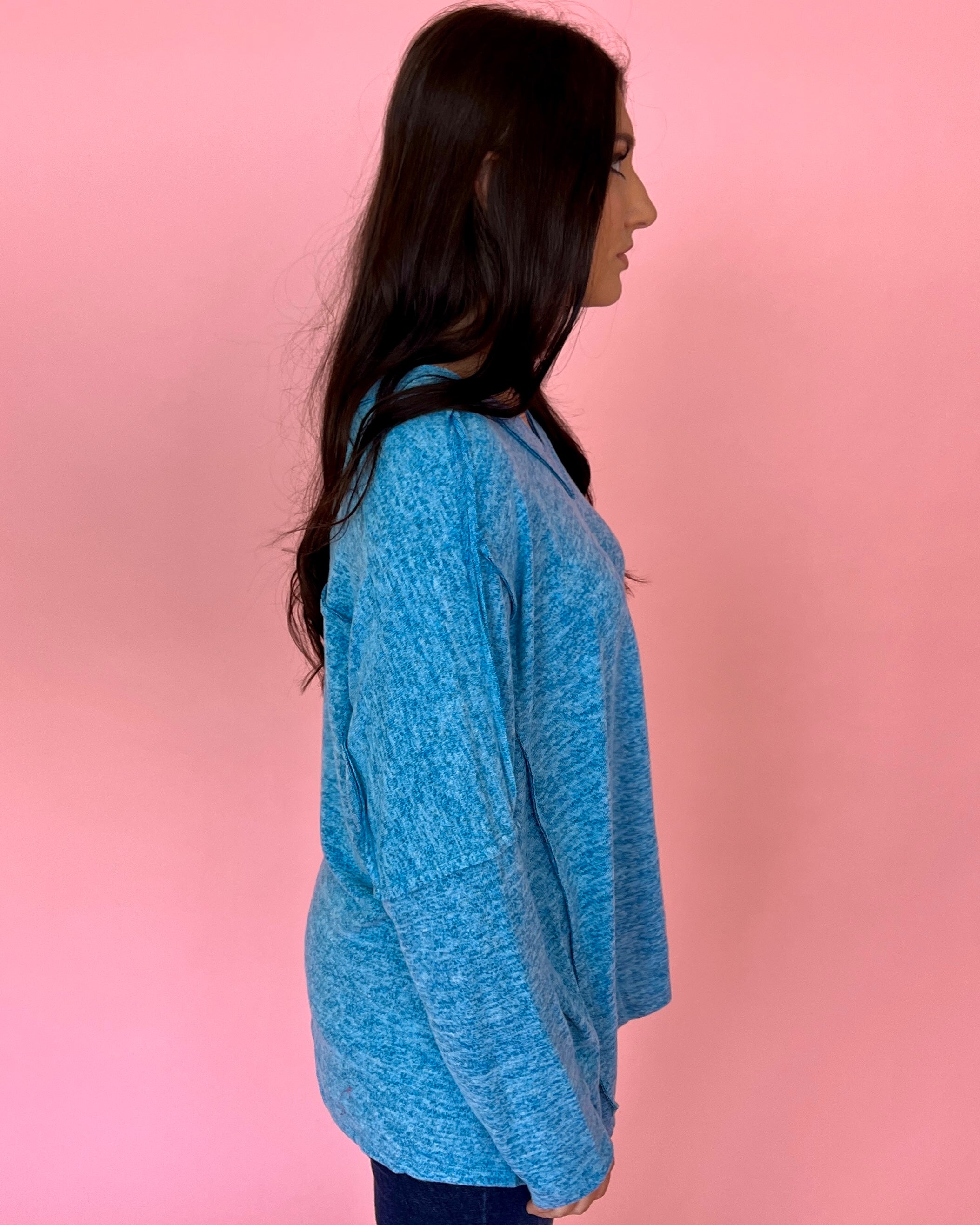 All For You Peri Blue Heathered V-neck Dolman Top-Shop-Womens-Boutique-Clothing