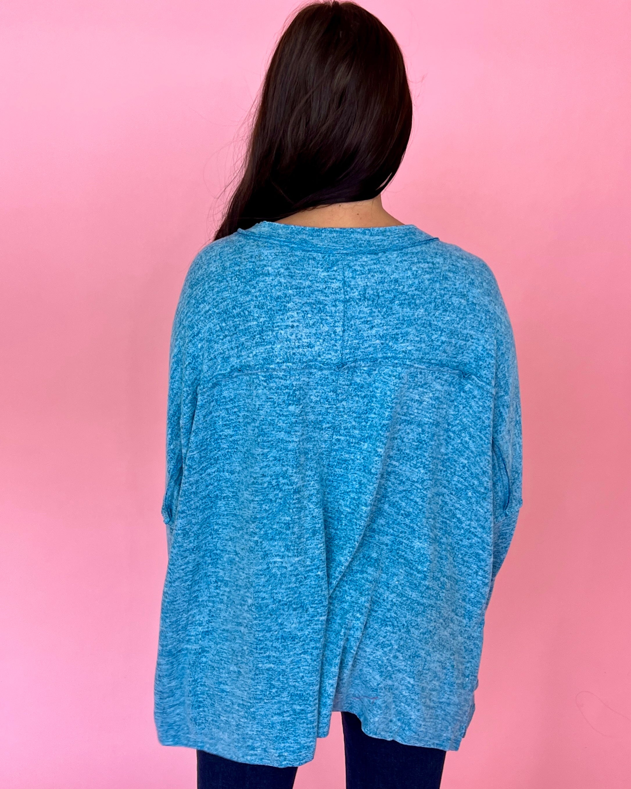 All For You Peri Blue Heathered V-neck Dolman Top-Shop-Womens-Boutique-Clothing