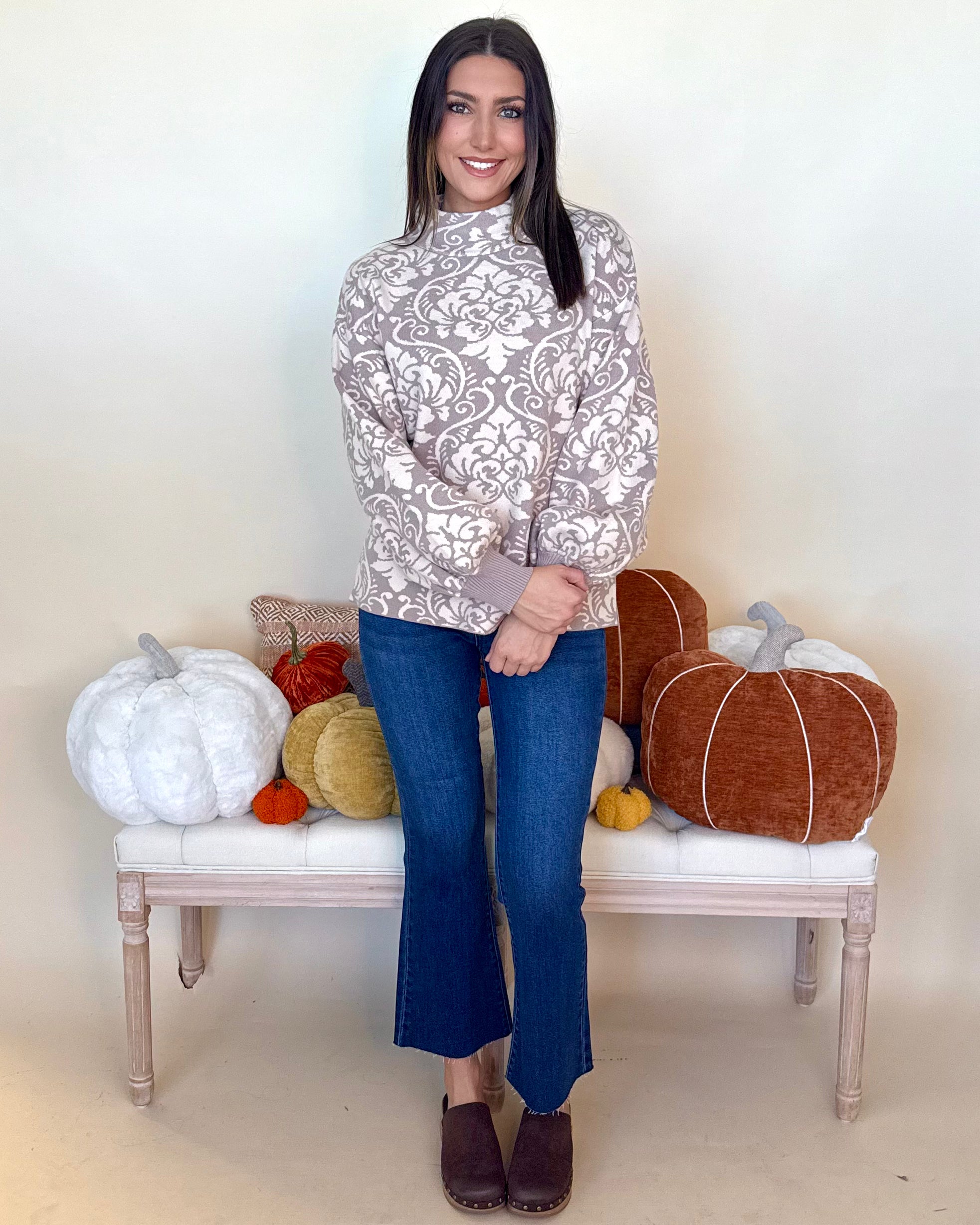 Getting Better Cream/Mocha Jacquard Sweater-Shop-Womens-Boutique-Clothing