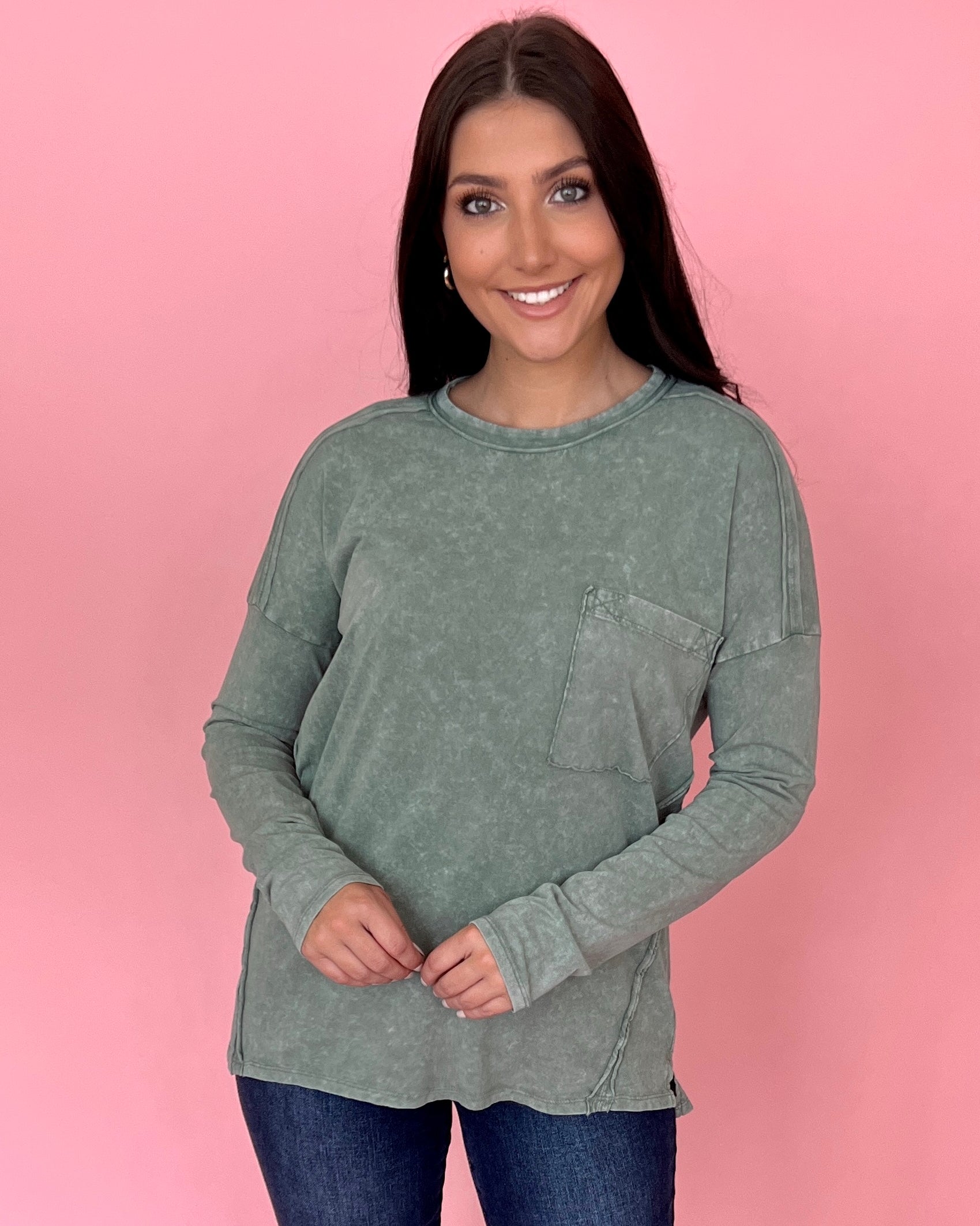 Going Home Sage Mineral Pocket Top-Shop-Womens-Boutique-Clothing