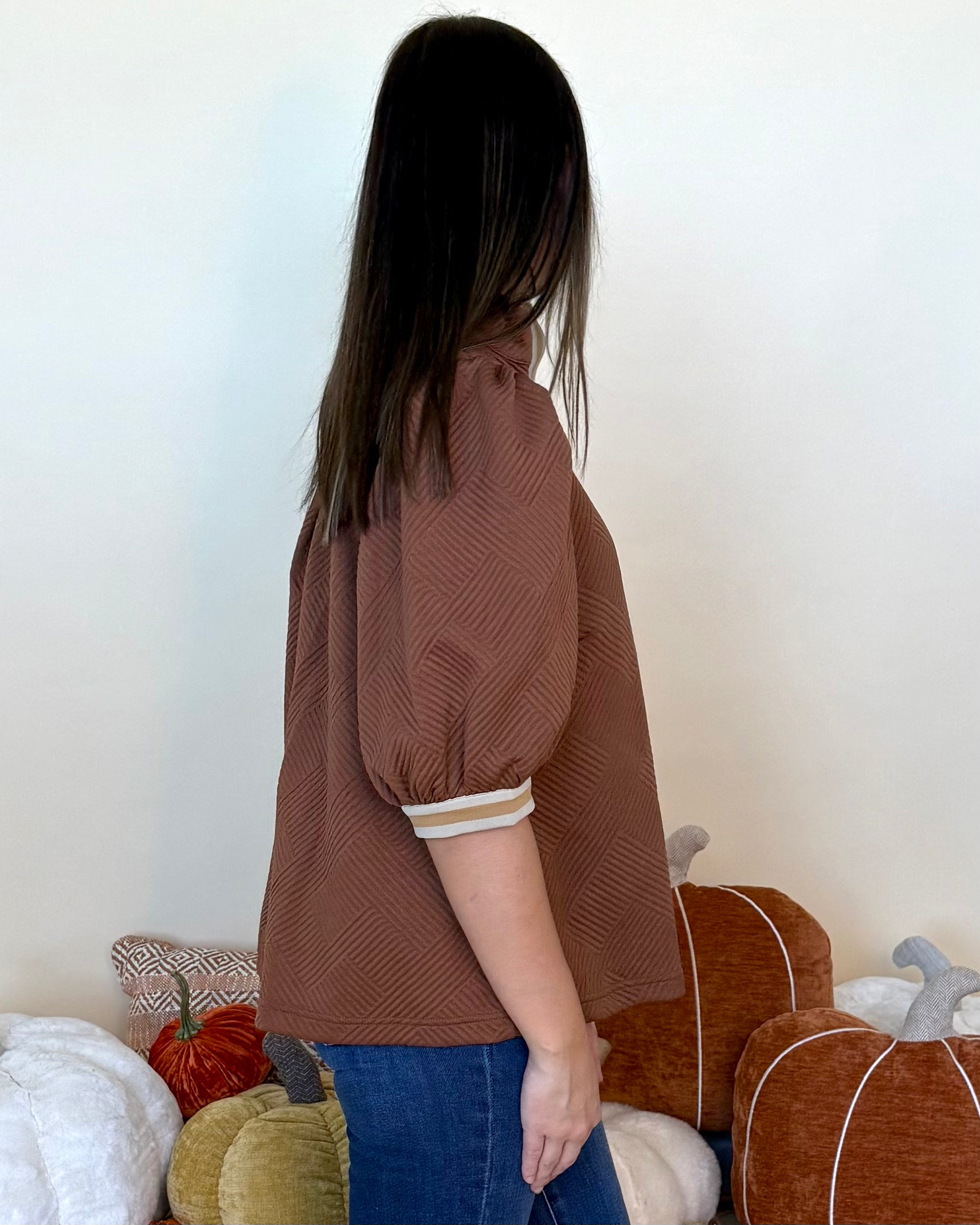 Skyline View Brown Jacquard Banded Top-Shop-Womens-Boutique-Clothing