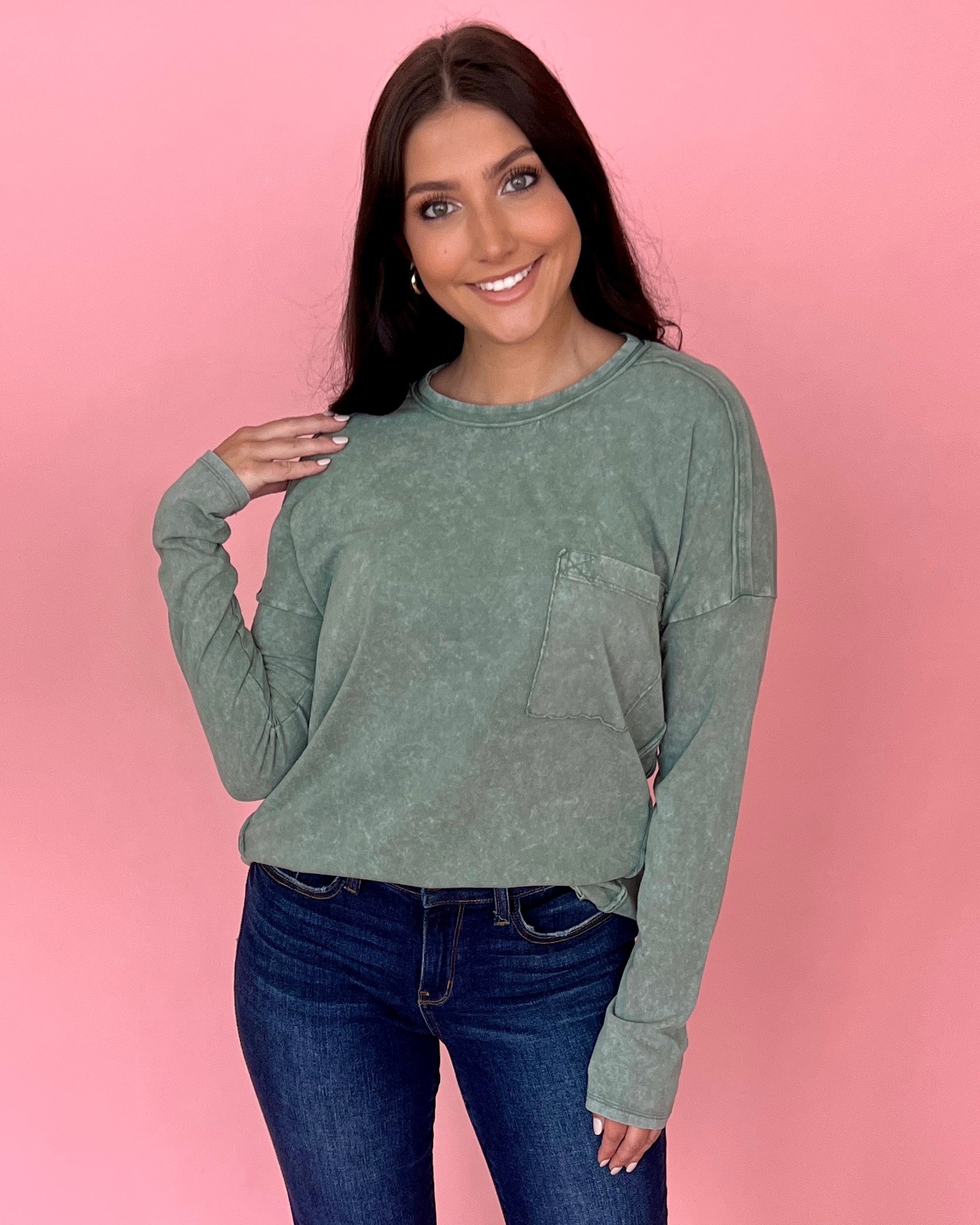 Going Home Sage Mineral Pocket Top-Shop-Womens-Boutique-Clothing