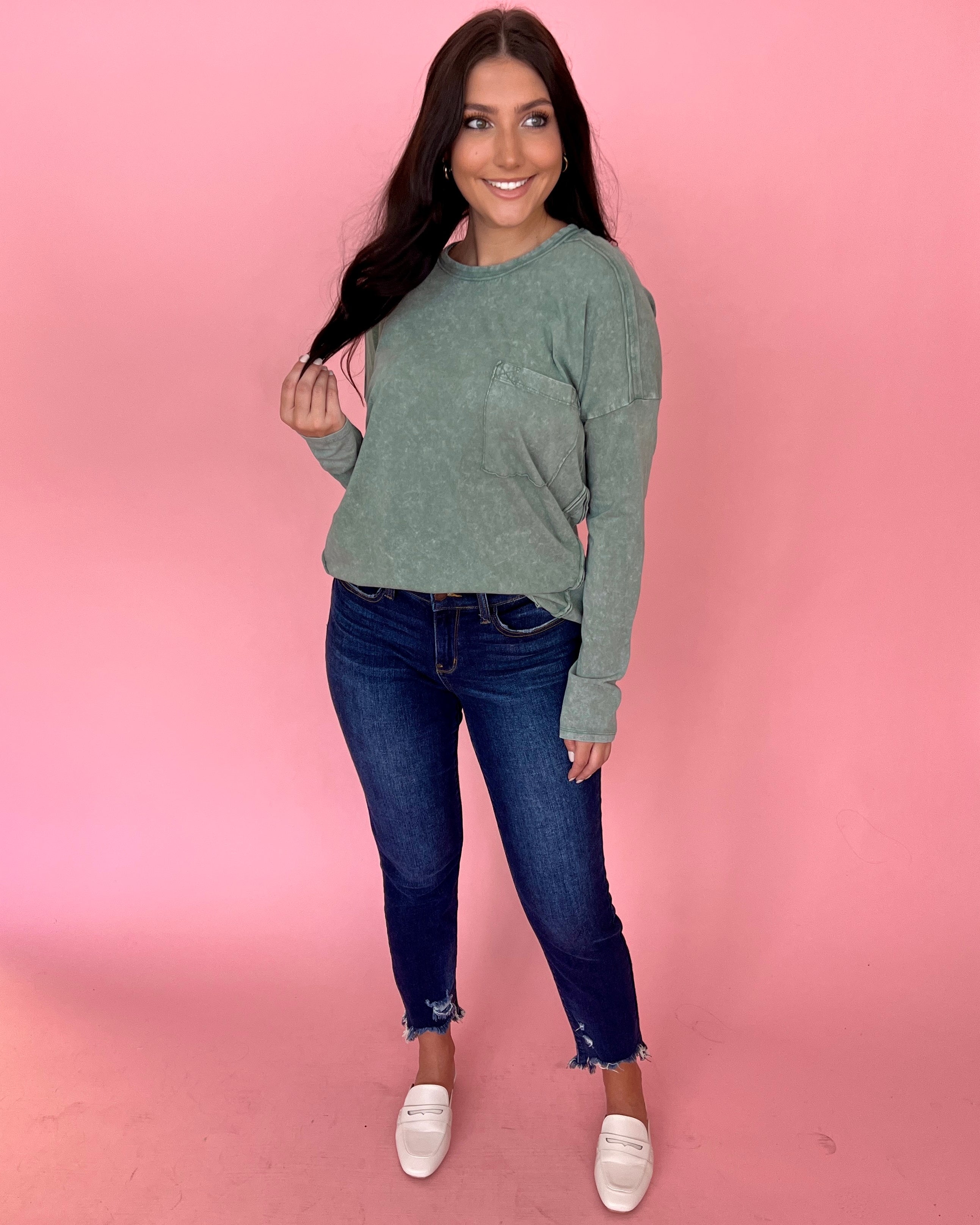 Going Home Sage Mineral Pocket Top-Shop-Womens-Boutique-Clothing