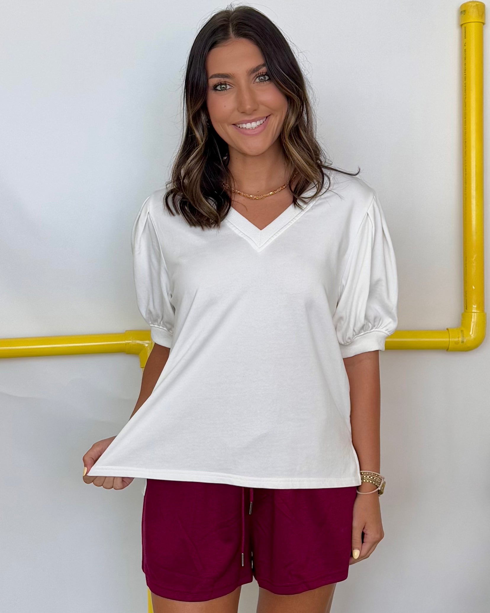 Move With Purpose Off White V-Neck Top-Shop-Womens-Boutique-Clothing