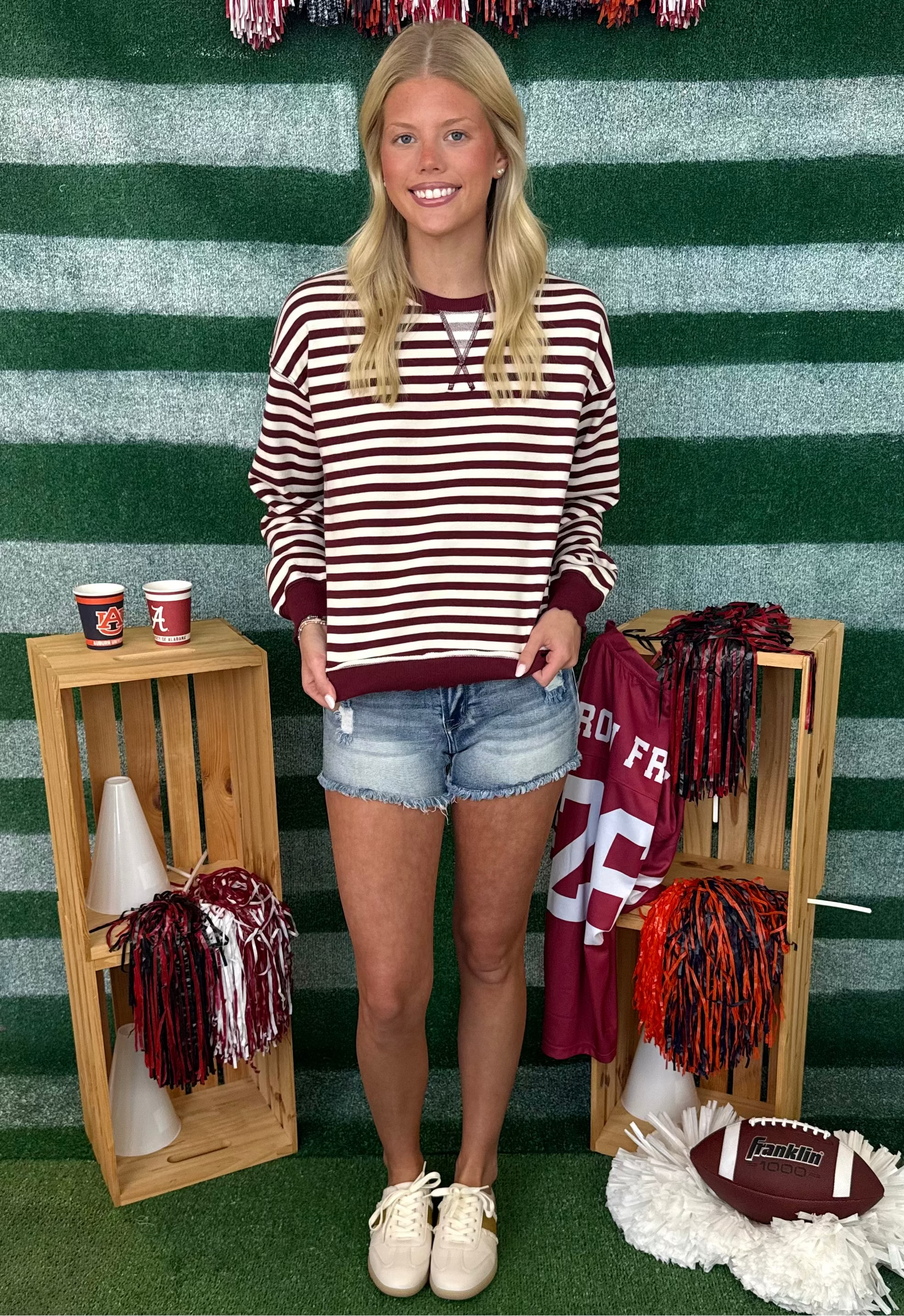 Weekend Darling Burgundy Mix Stripe Solid Trim Top-Shop-Womens-Boutique-Clothing