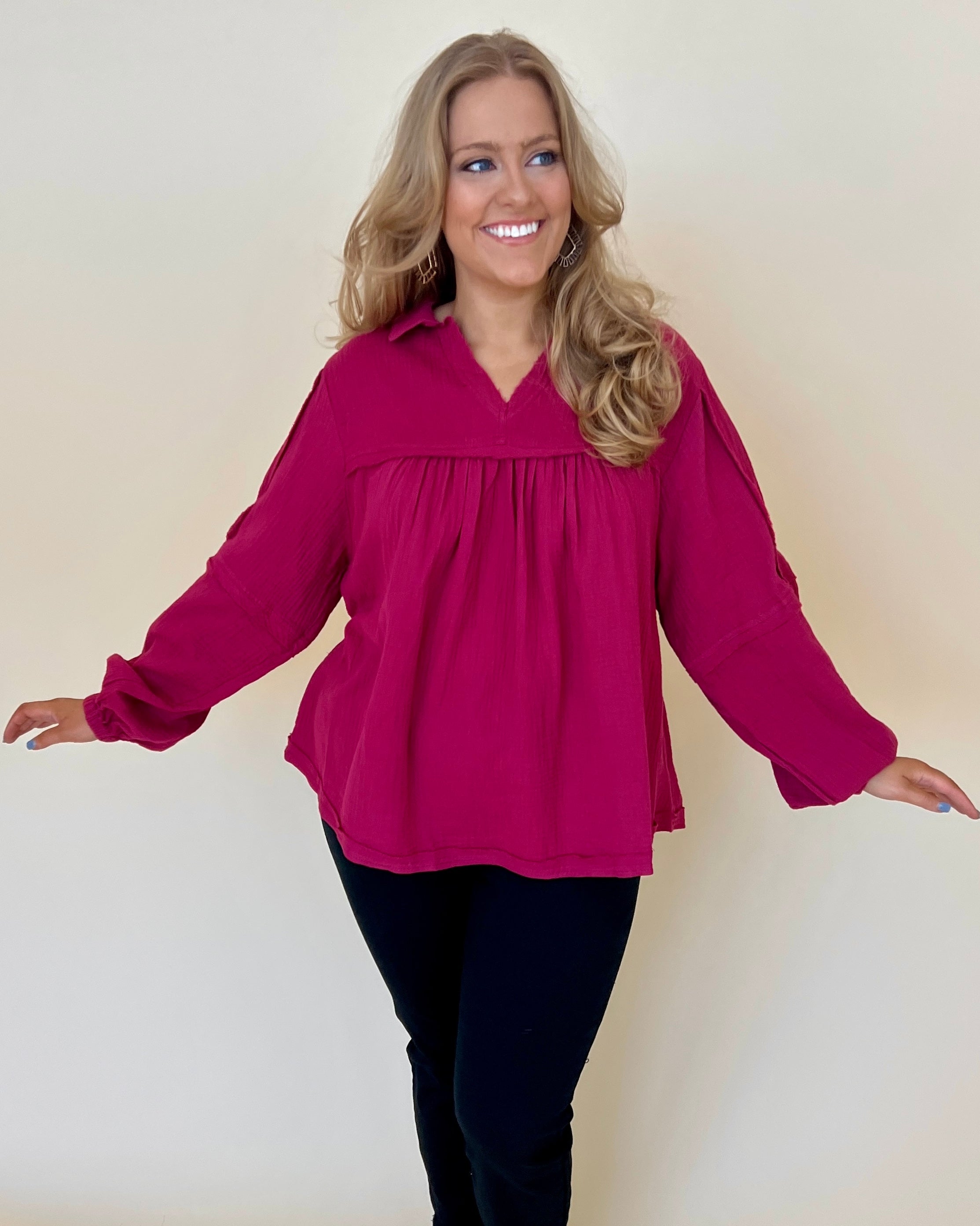 Call On Me Magenta Plus Gauze Top-Shop-Womens-Boutique-Clothing