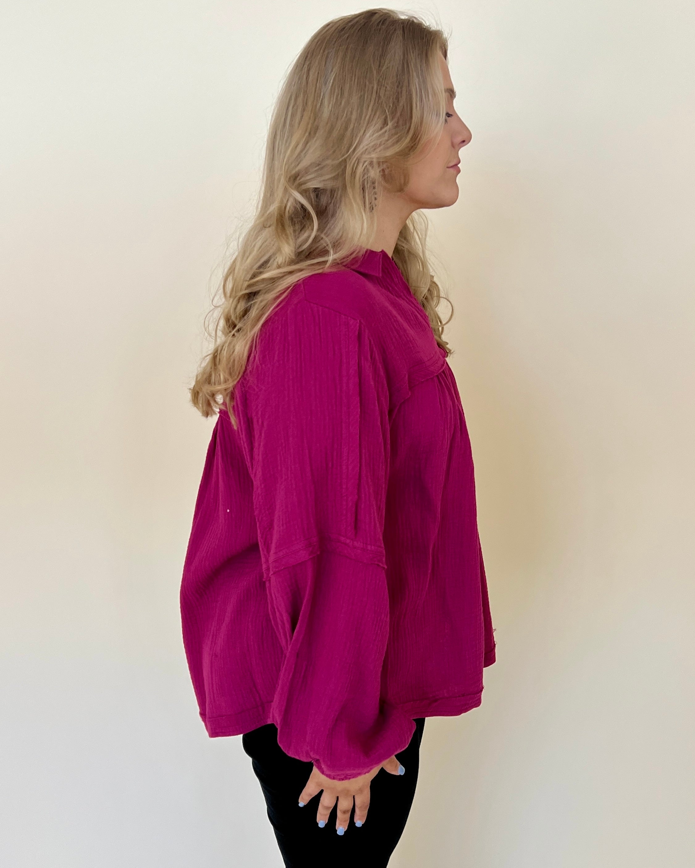 Call On Me Magenta Plus Gauze Top-Shop-Womens-Boutique-Clothing