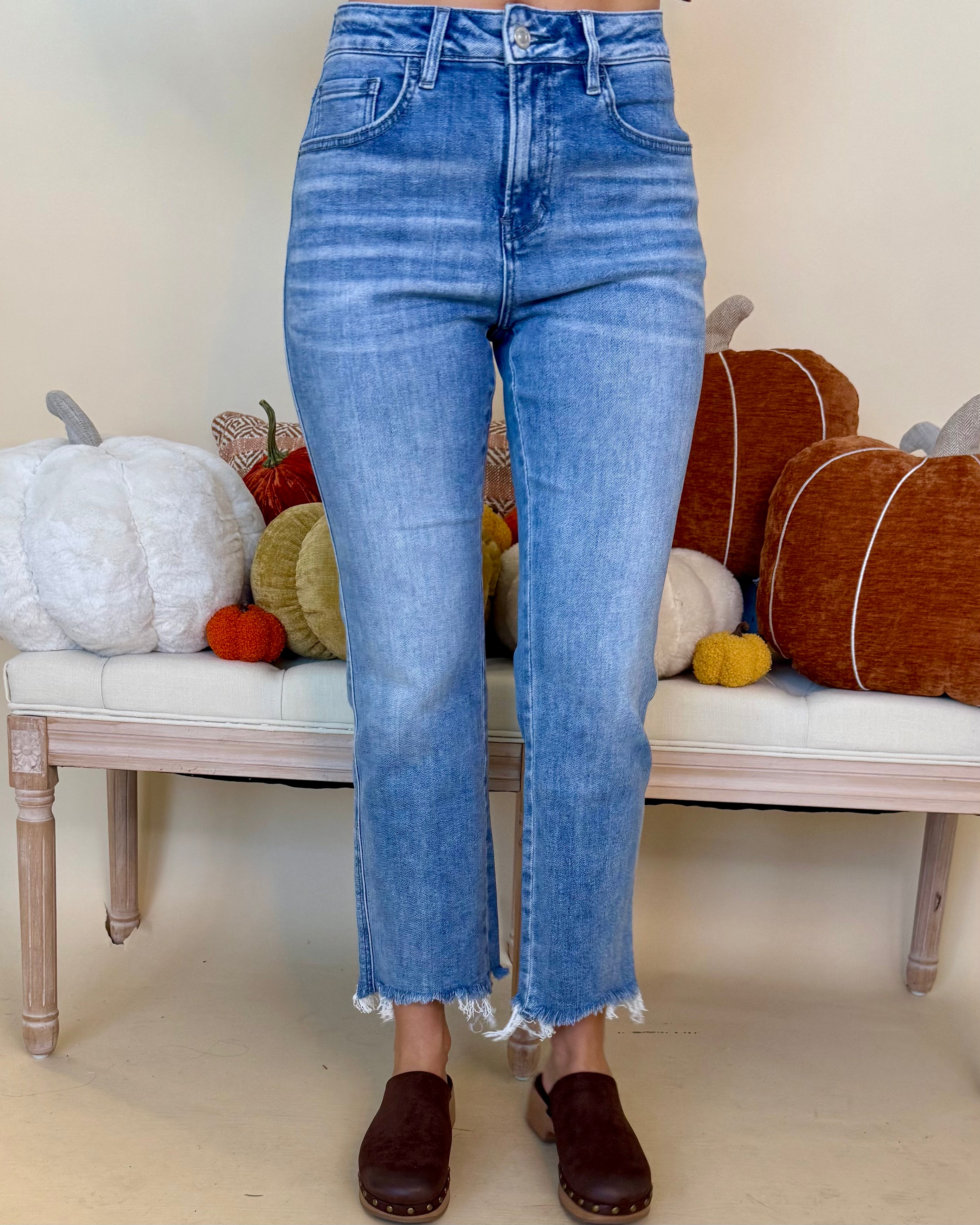 Catch Me Later Blue Cropped Raw Hem Jeans-Shop-Womens-Boutique-Clothing