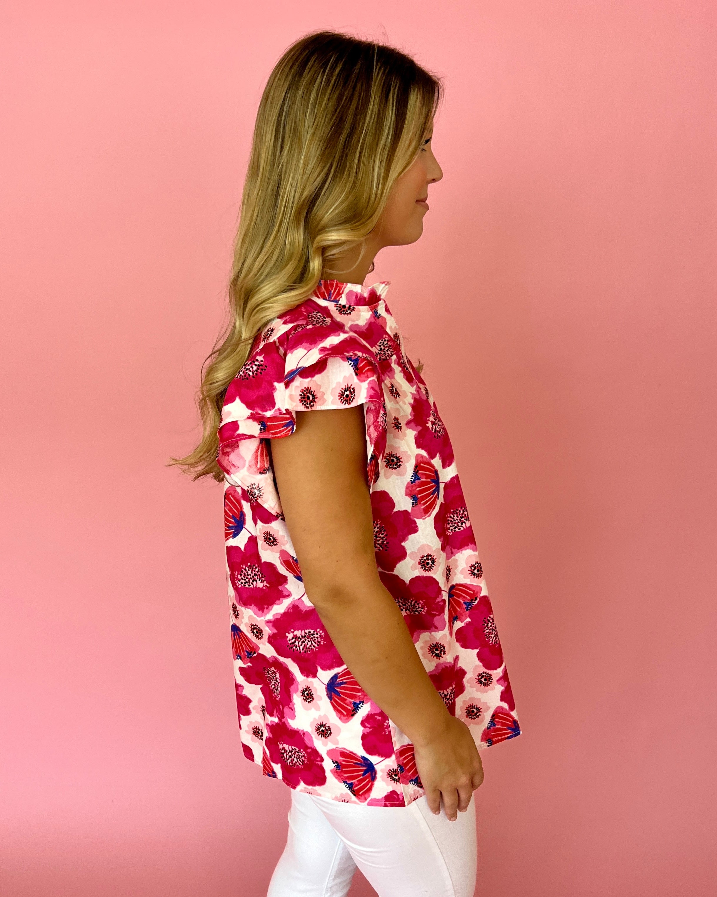I Know My Own Worth Pink Floral Flutter Sleeve Top-Shop-Womens-Boutique-Clothing