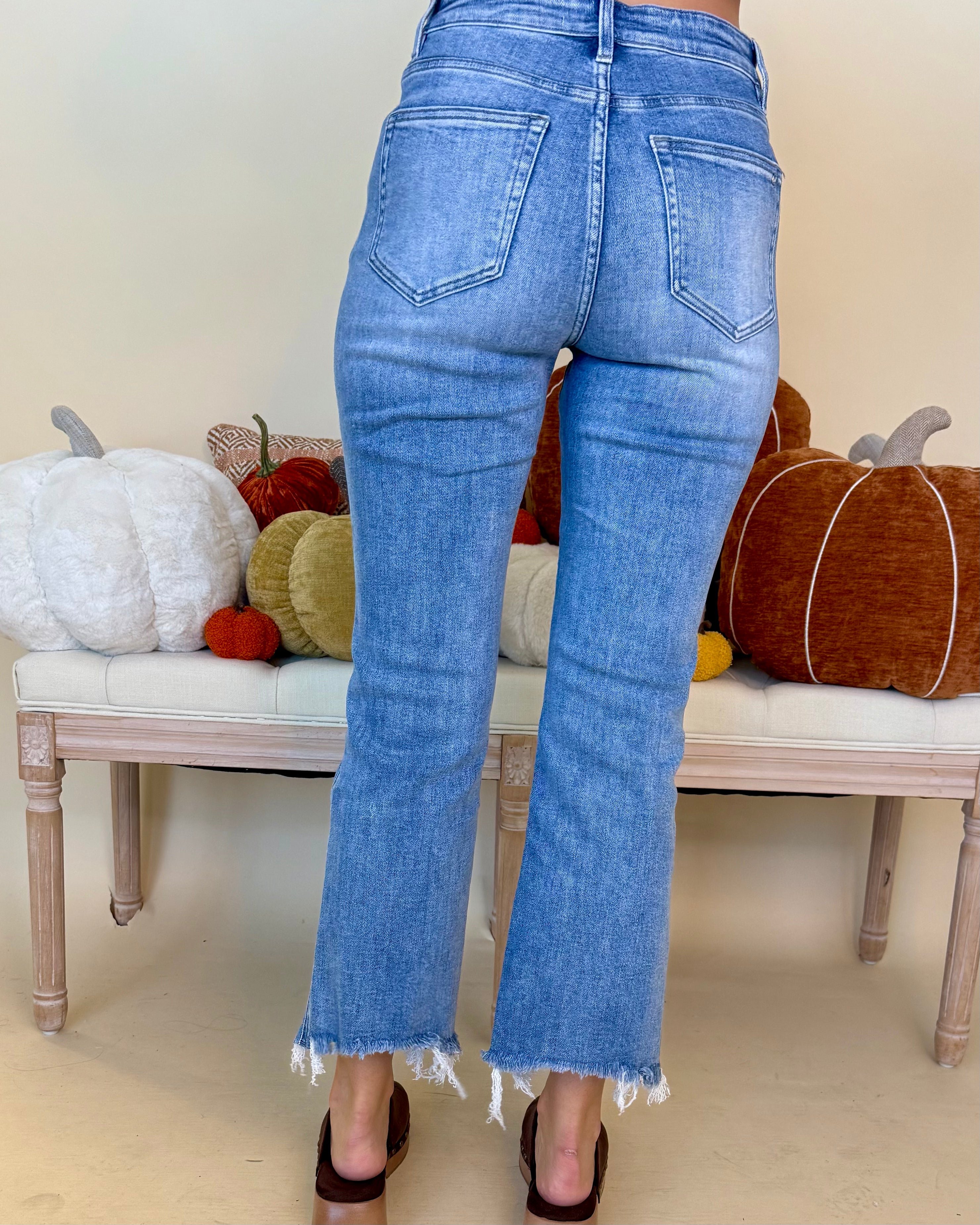Catch Me Later Blue Cropped Raw Hem Jeans-Shop-Womens-Boutique-Clothing