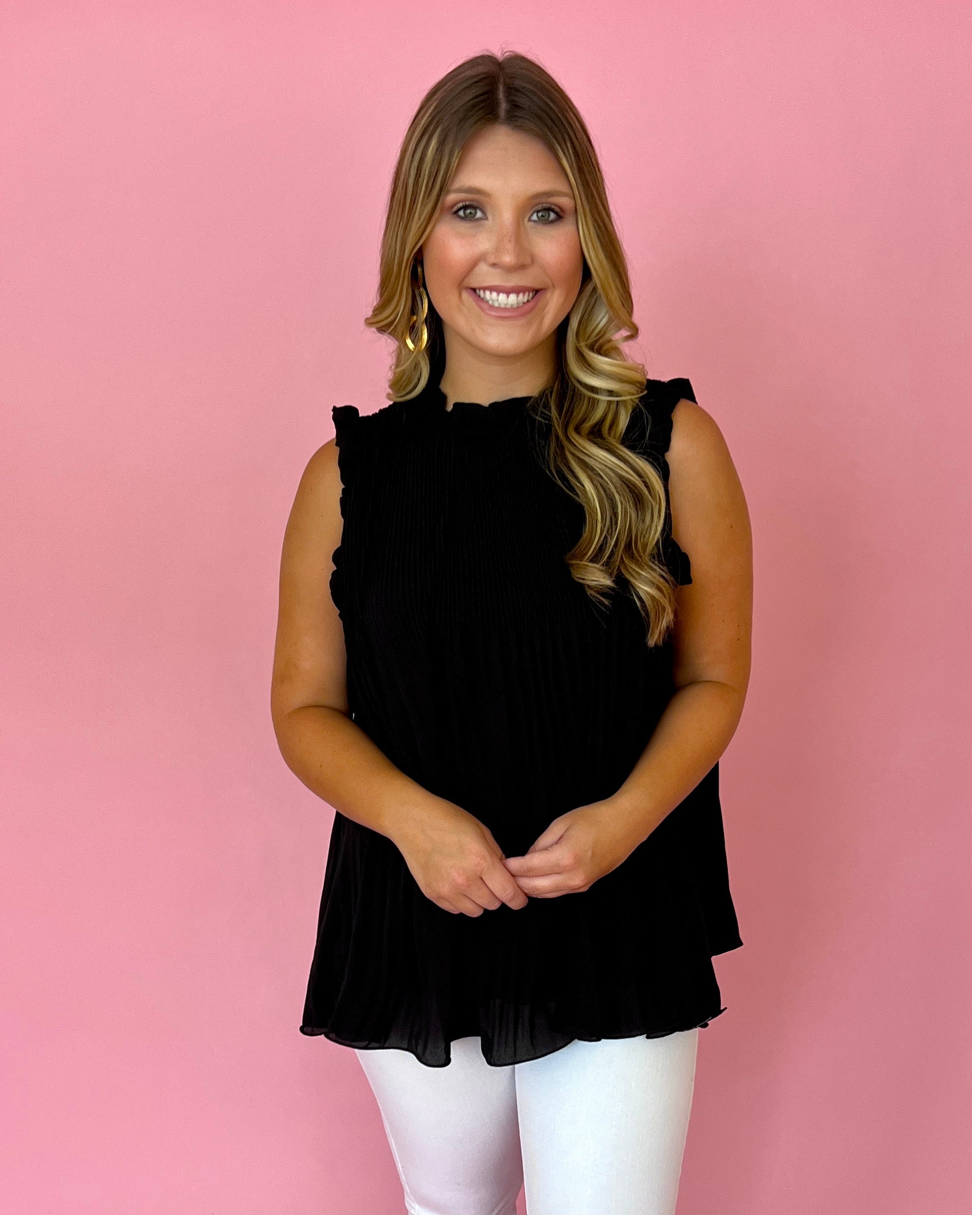 A Fair Deal Black Pleated High Neck Top-Shop-Womens-Boutique-Clothing