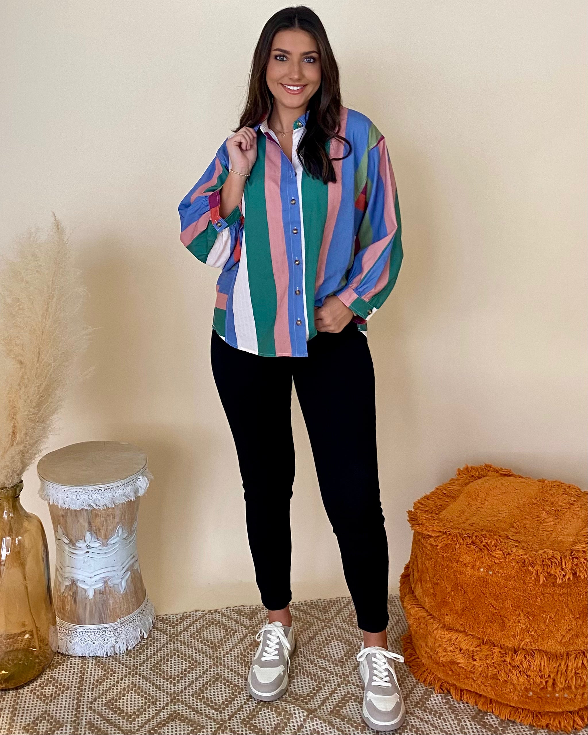 Better Know Demim Plum Striped Button Top-Shop-Womens-Boutique-Clothing