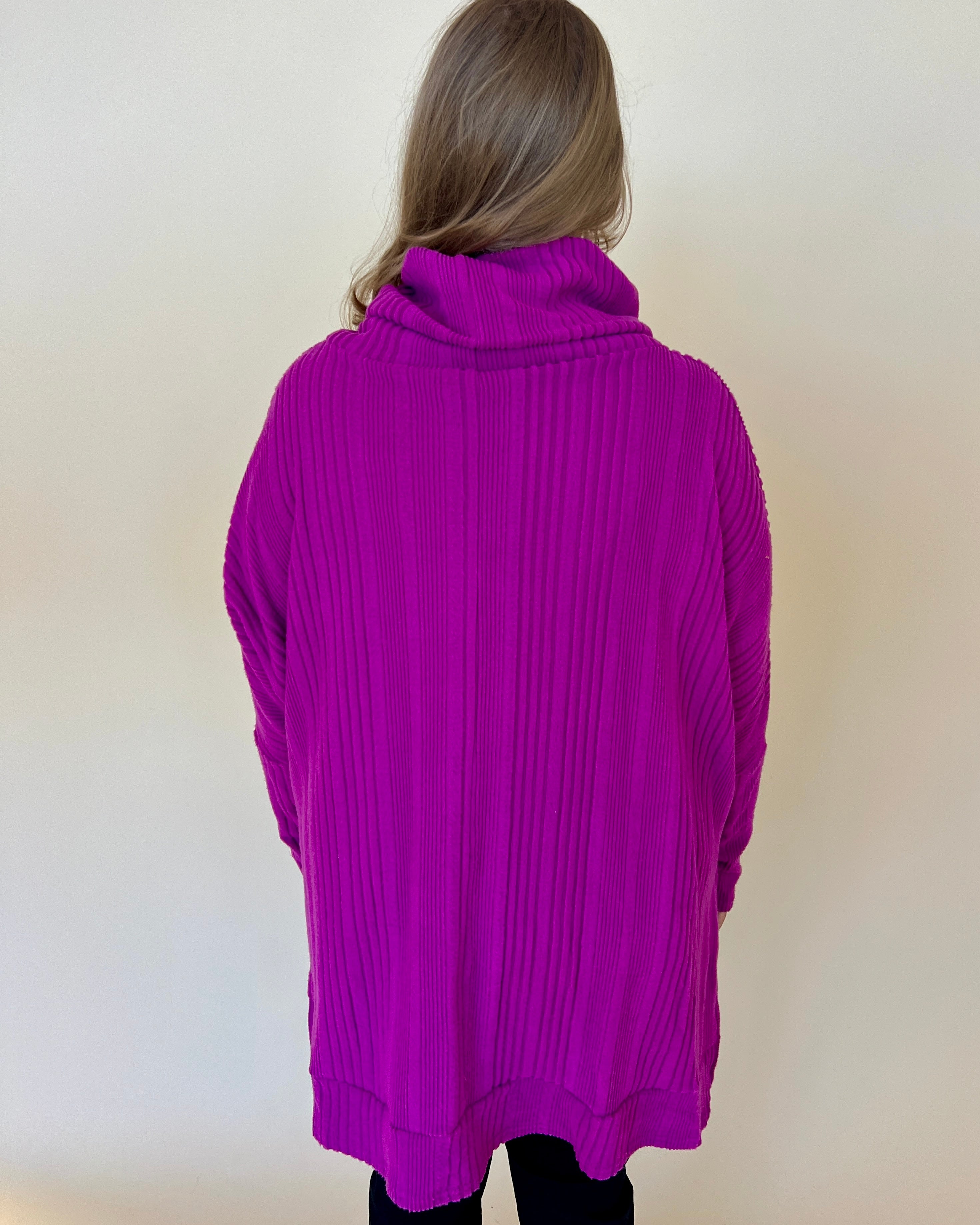 A New Start Magenta Plus Ribbed Cowl Neck Knit Top-Shop-Womens-Boutique-Clothing