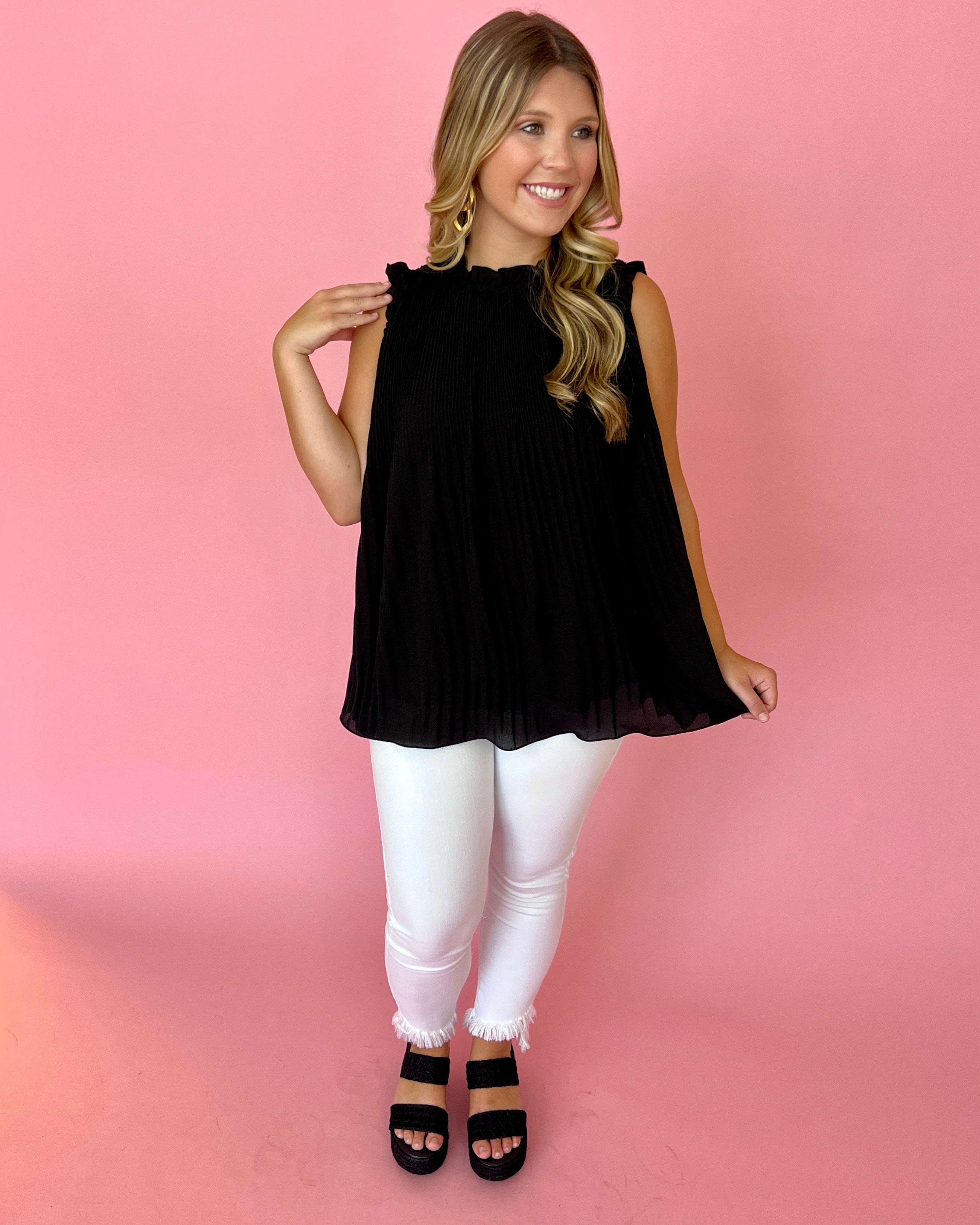 A Fair Deal Black Pleated High Neck Top-Shop-Womens-Boutique-Clothing