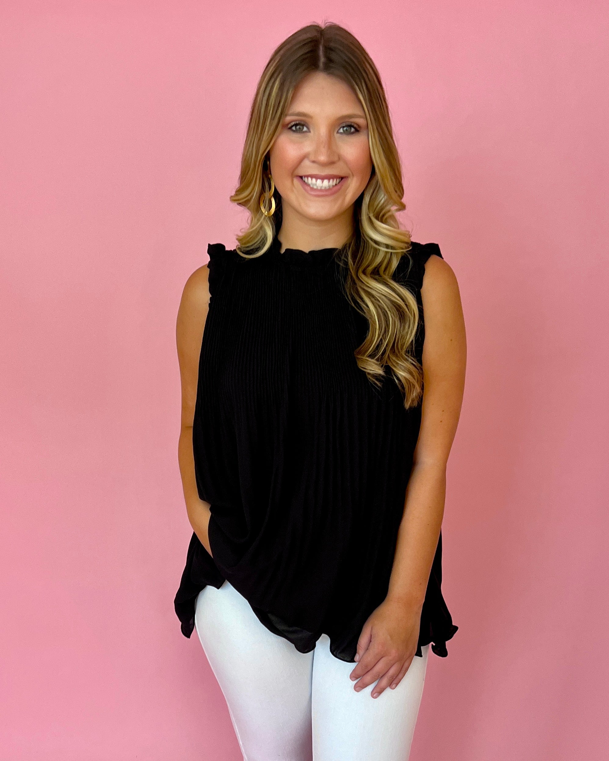 A Fair Deal Black Pleated High Neck Top-Shop-Womens-Boutique-Clothing