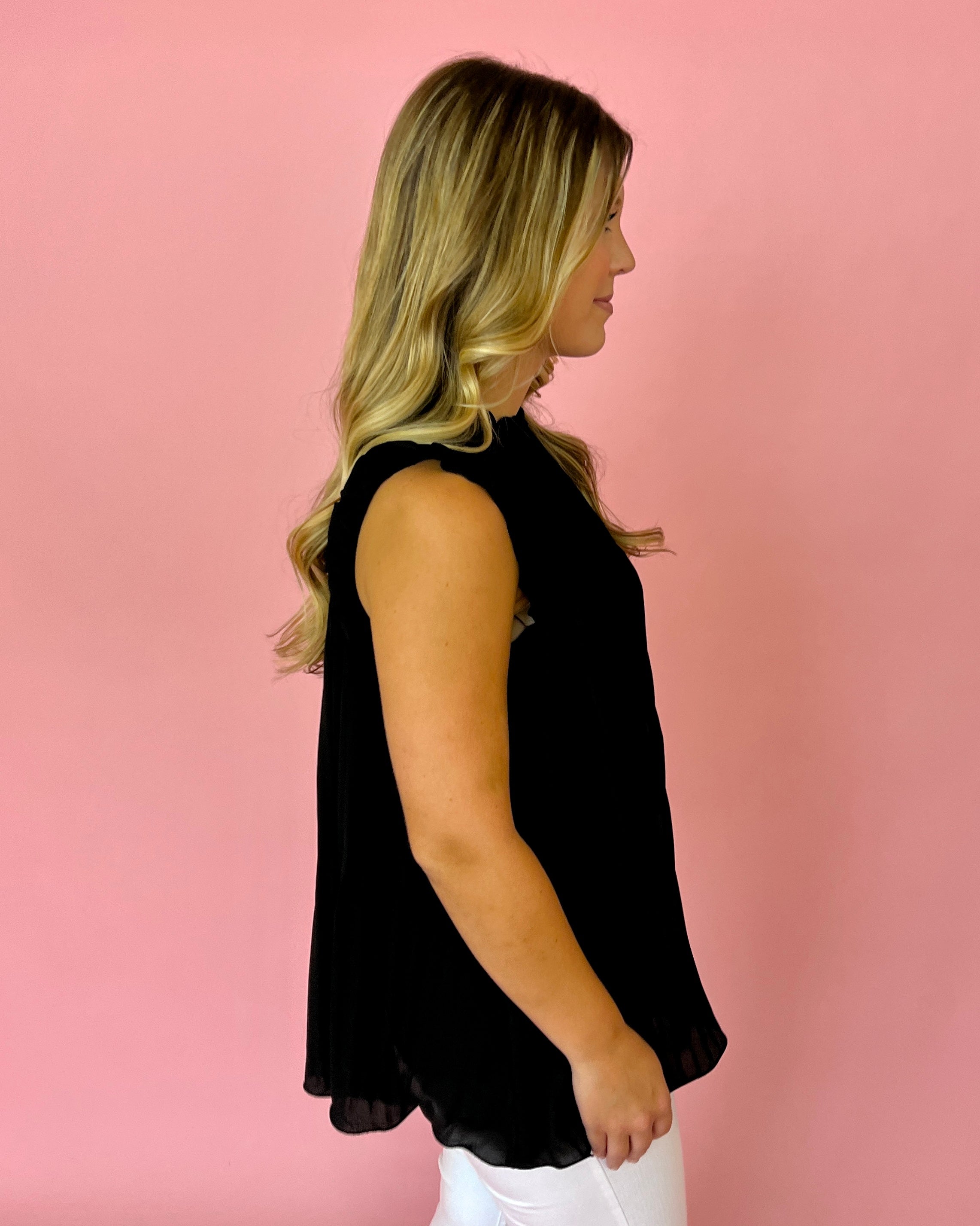 A Fair Deal Black Pleated High Neck Top-Shop-Womens-Boutique-Clothing