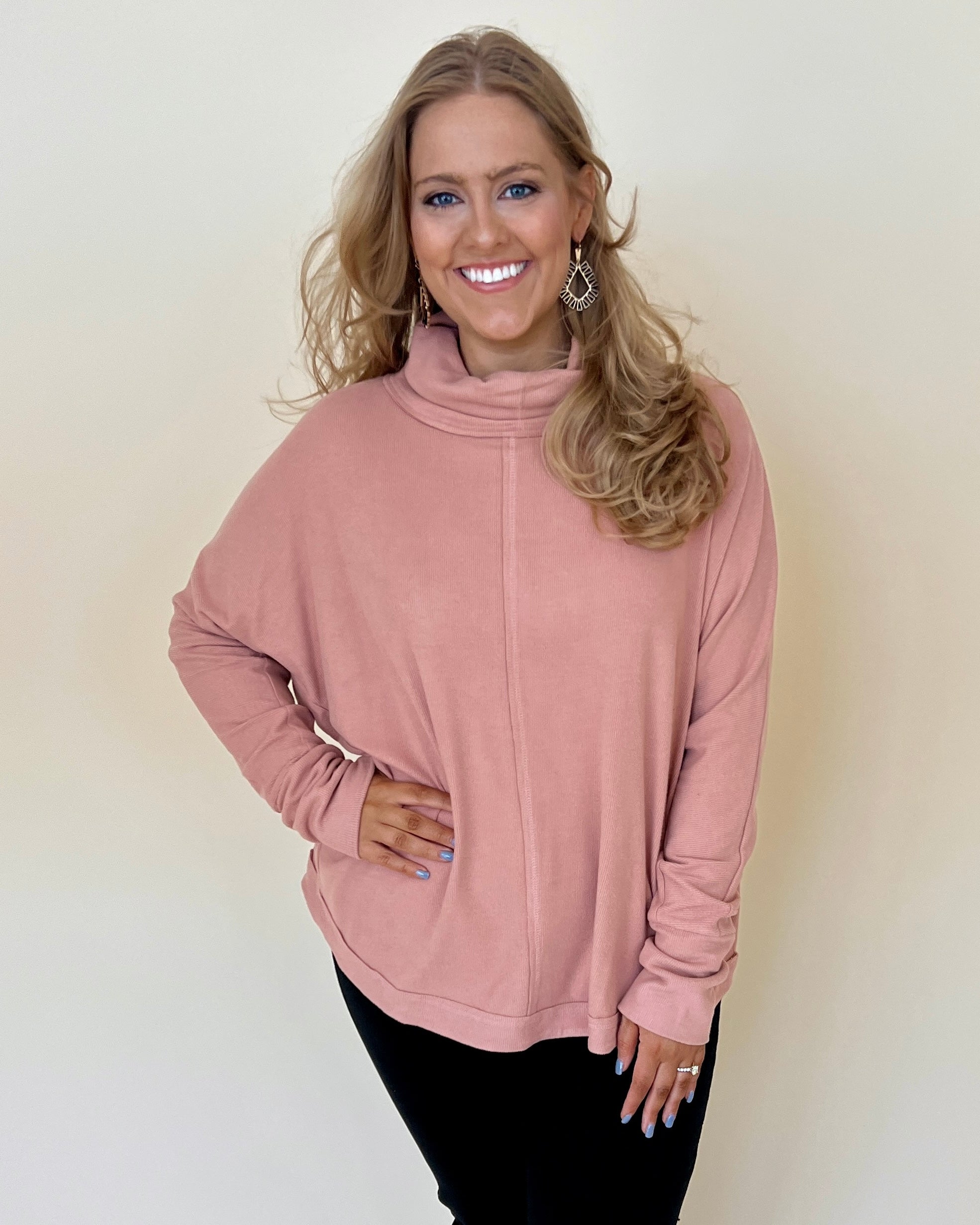 Cool Weather Blush Plus Ribbed Turtleneck Top-Shop-Womens-Boutique-Clothing