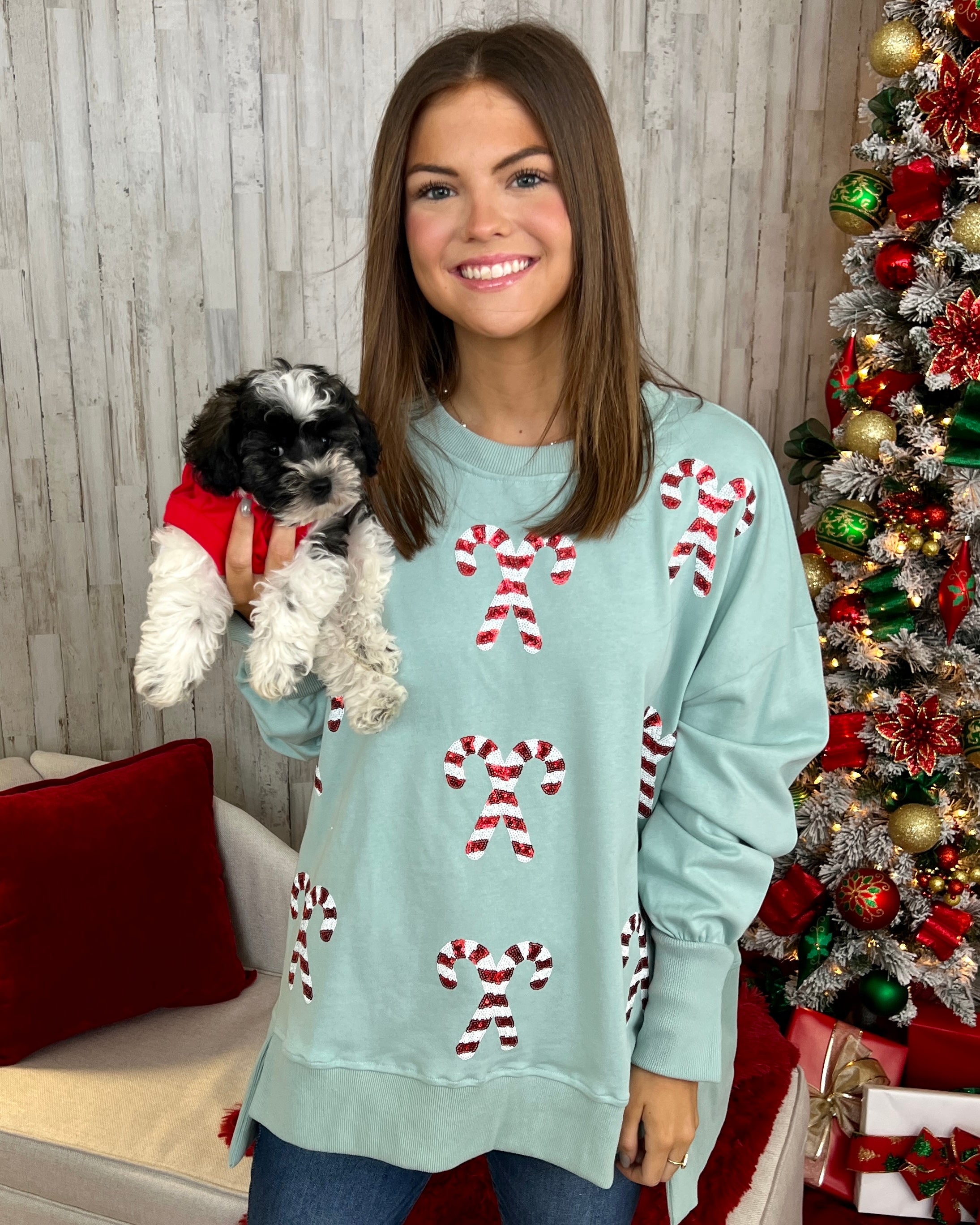 Candy Cane Kiss Dusty Sage Candy Cane Top-Shop-Womens-Boutique-Clothing
