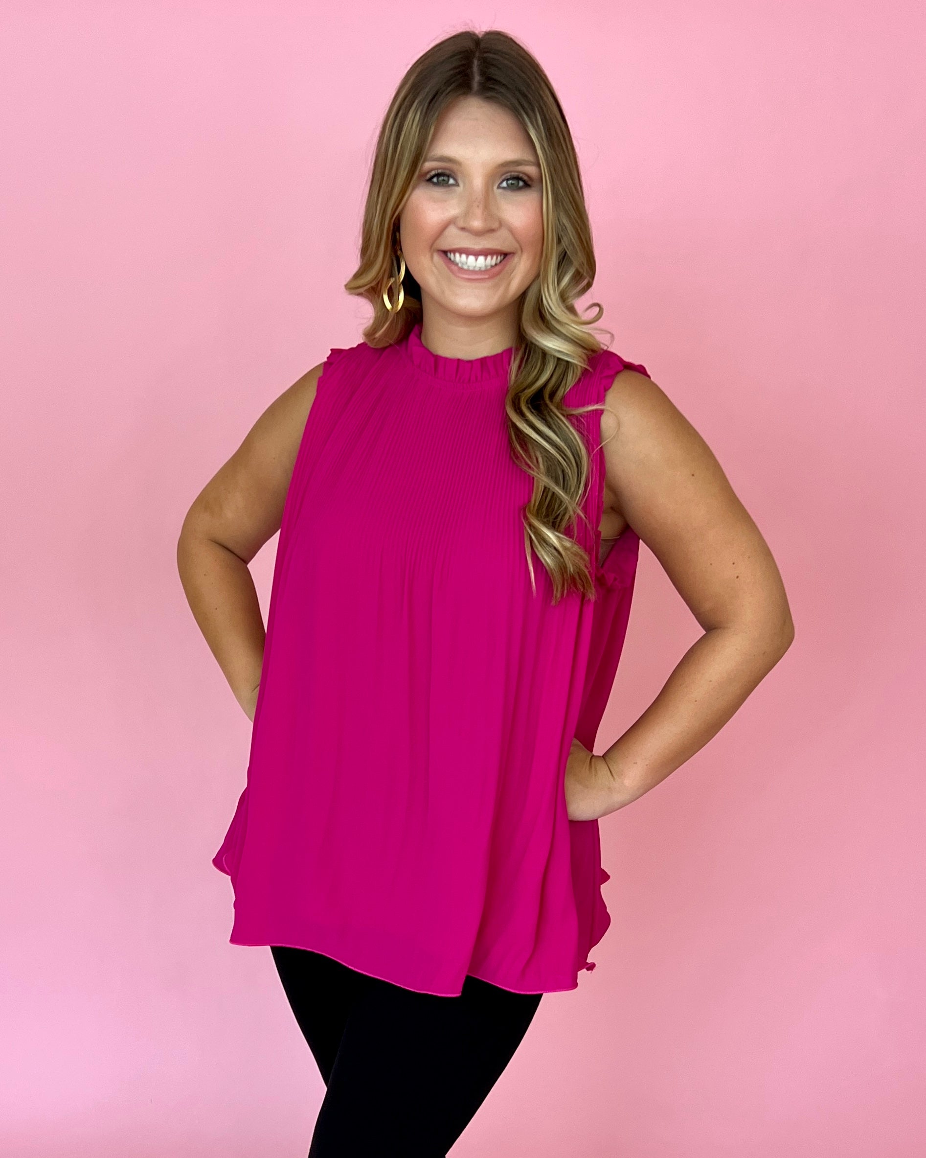 A Fair Deal Magenta High Neck Pleated Top-Shop-Womens-Boutique-Clothing