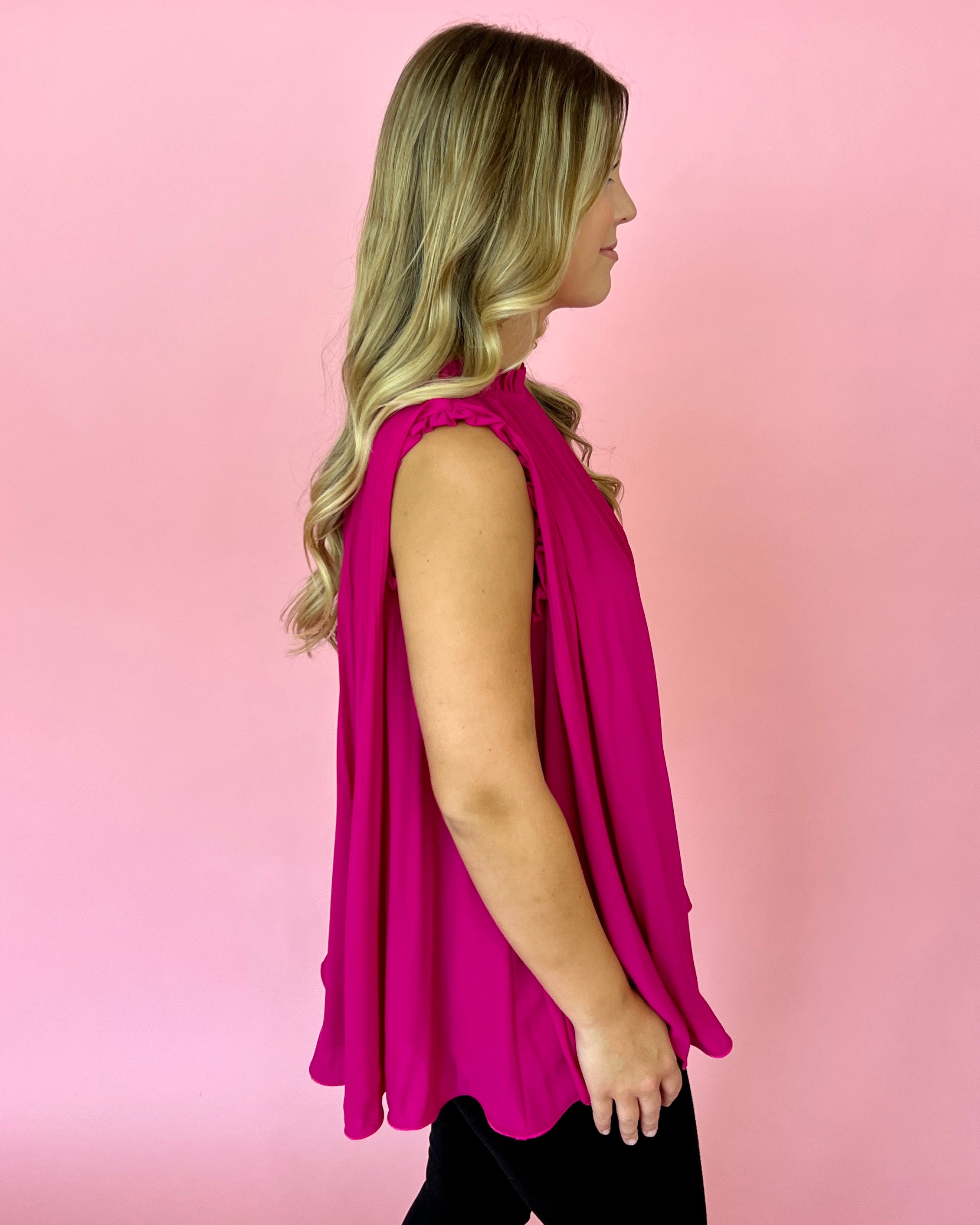 A Fair Deal Magenta High Neck Pleated Top-Shop-Womens-Boutique-Clothing