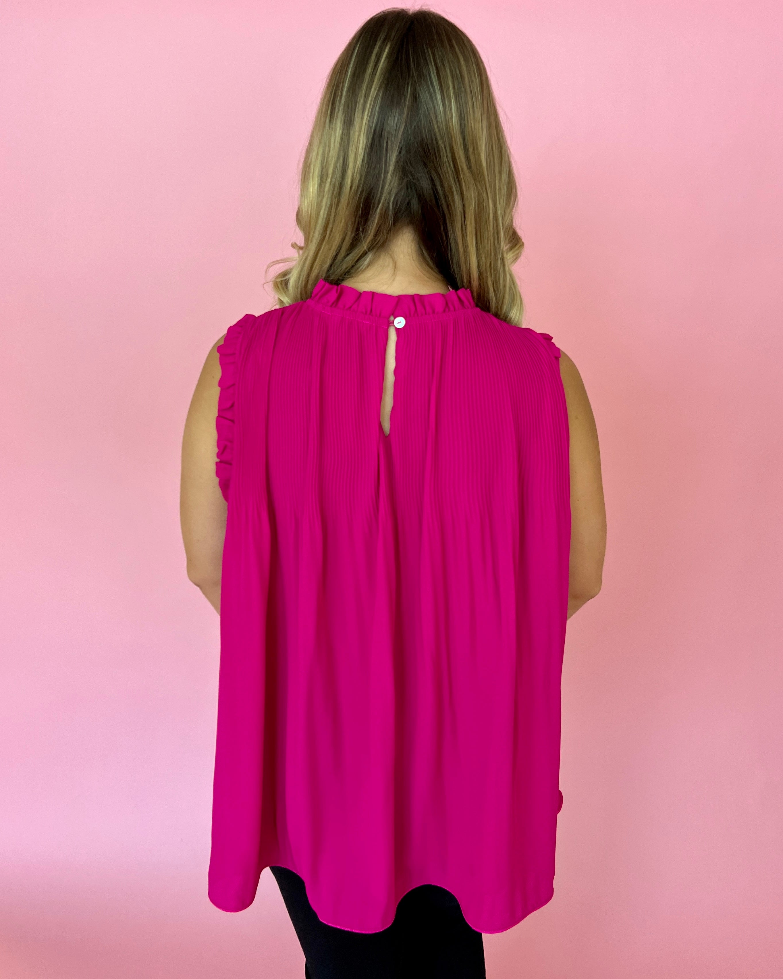 A Fair Deal Magenta High Neck Pleated Top-Shop-Womens-Boutique-Clothing