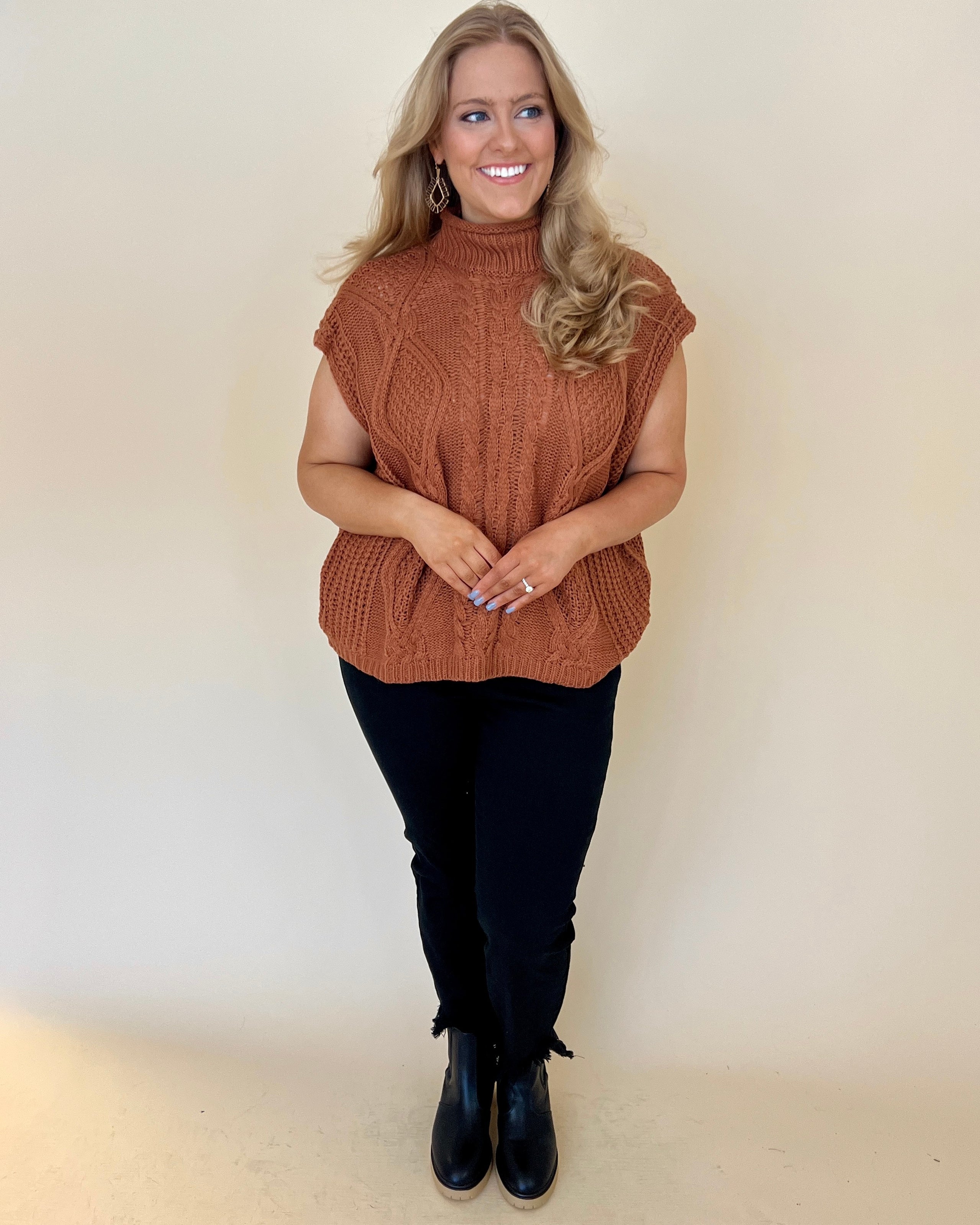 Effortless Caramel Plus Cable Knit Sweater-Shop-Womens-Boutique-Clothing