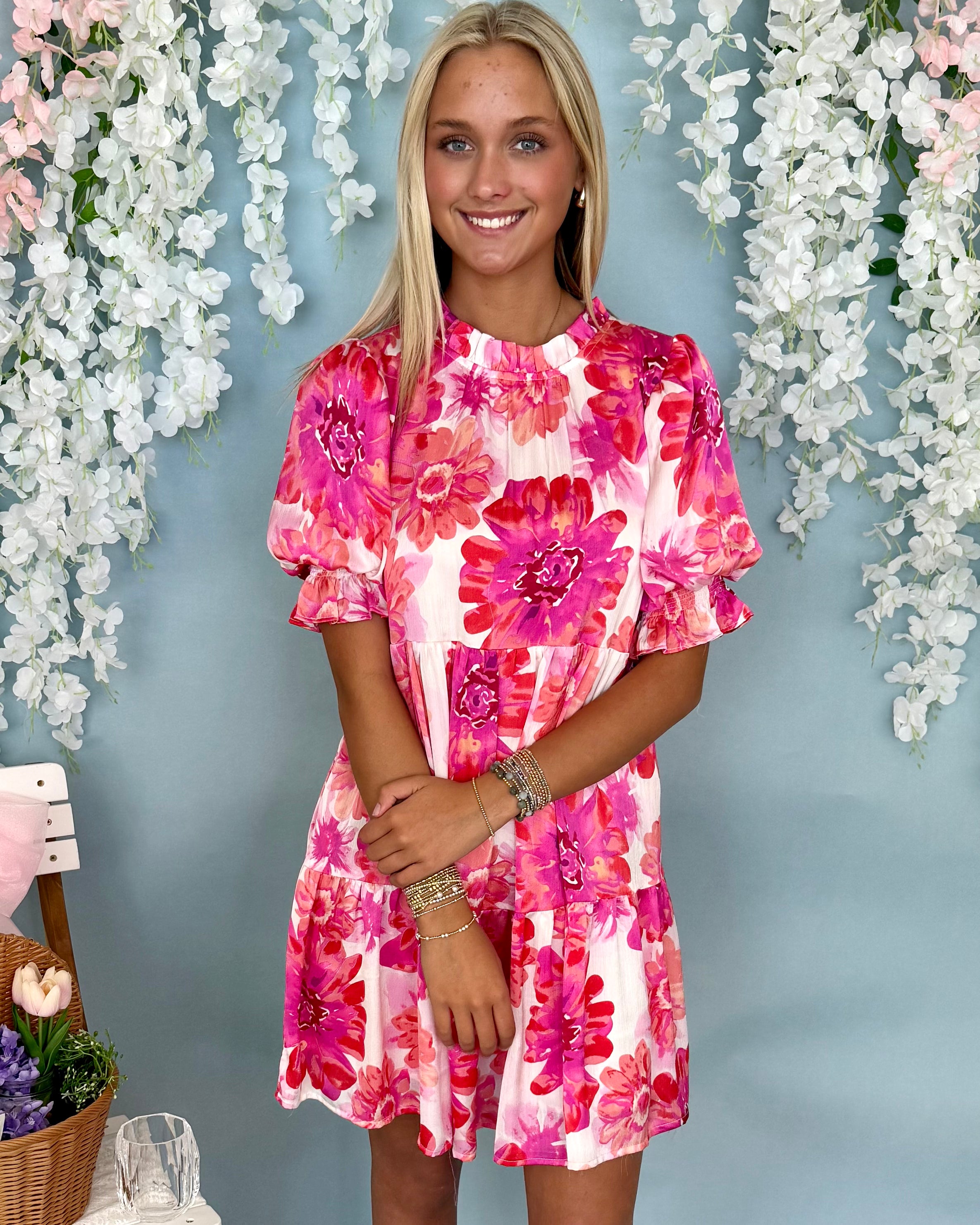 All Attention Fuchsia Mix Floral Dress-Shop-Womens-Boutique-Clothing