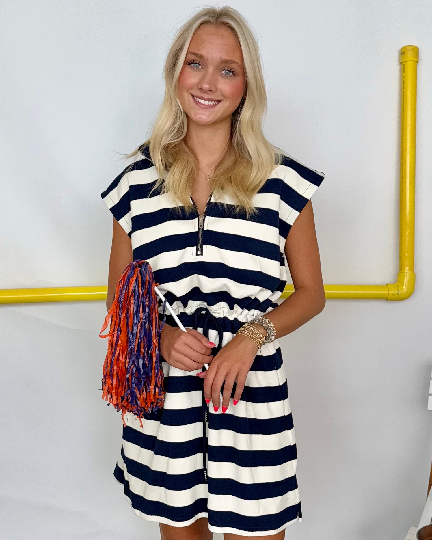 Future Fun Navy Stripe Zip Knit Dress-Shop-Womens-Boutique-Clothing