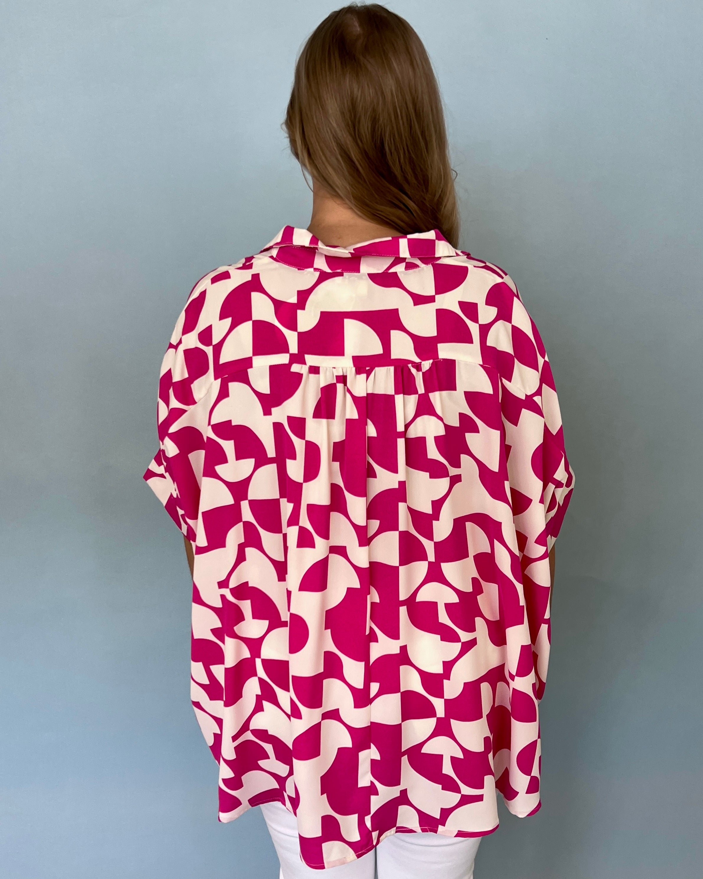 Slight Breeze Pink Plus Geometric Top-Shop-Womens-Boutique-Clothing