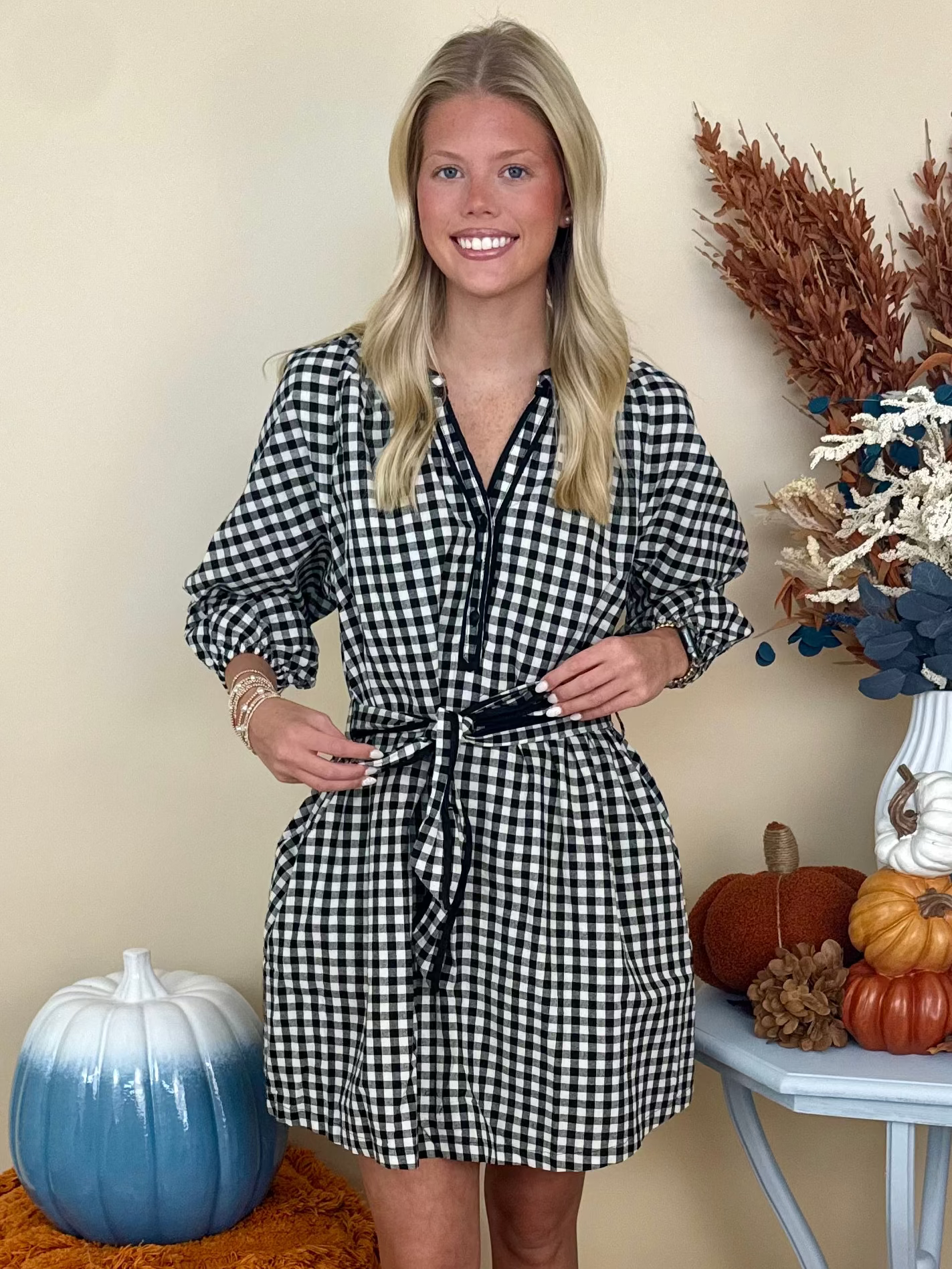 Off Duty Chic Black Plaid Belt Dress-Shop-Womens-Boutique-Clothing