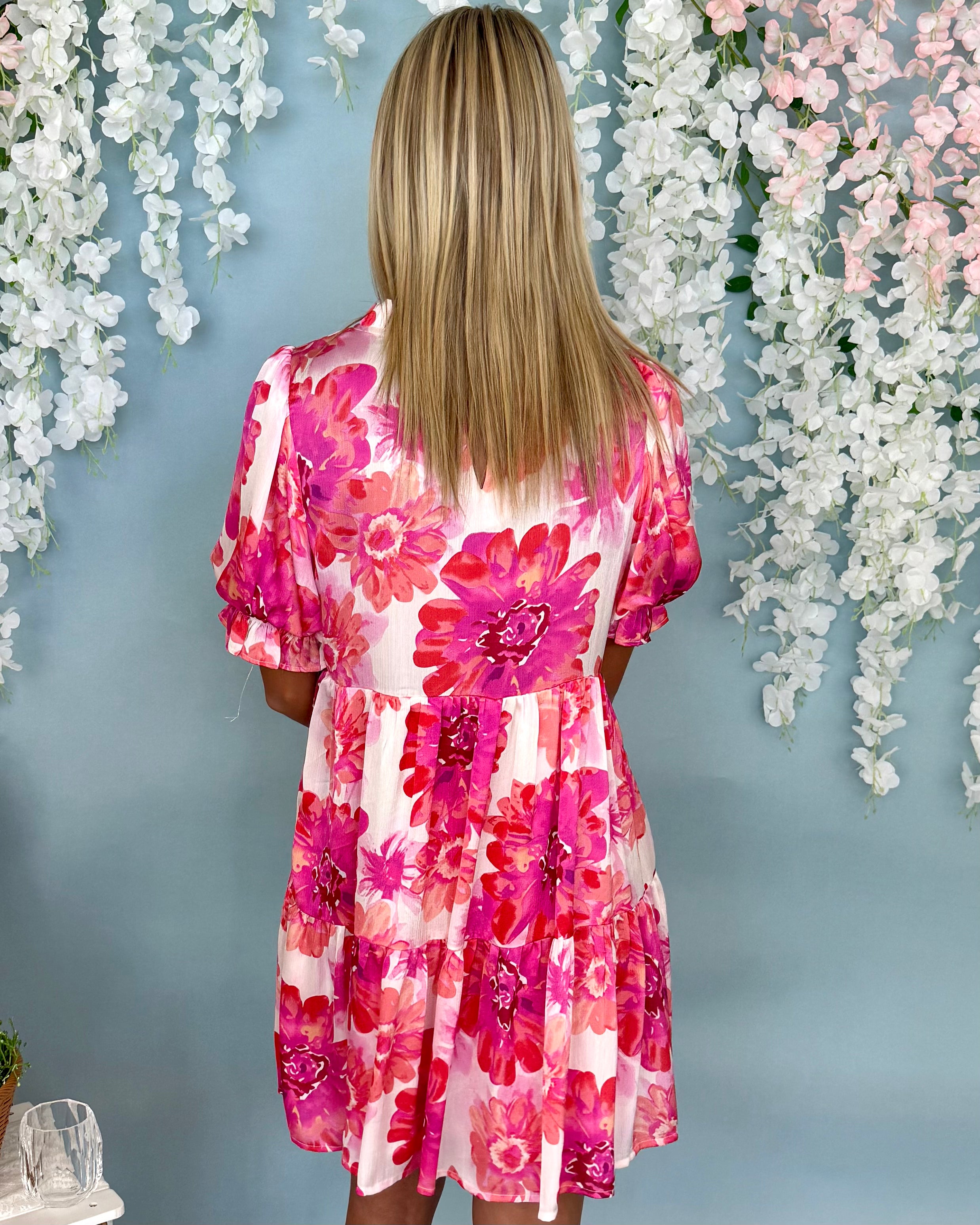 All Attention Fuchsia Mix Floral Dress-Shop-Womens-Boutique-Clothing