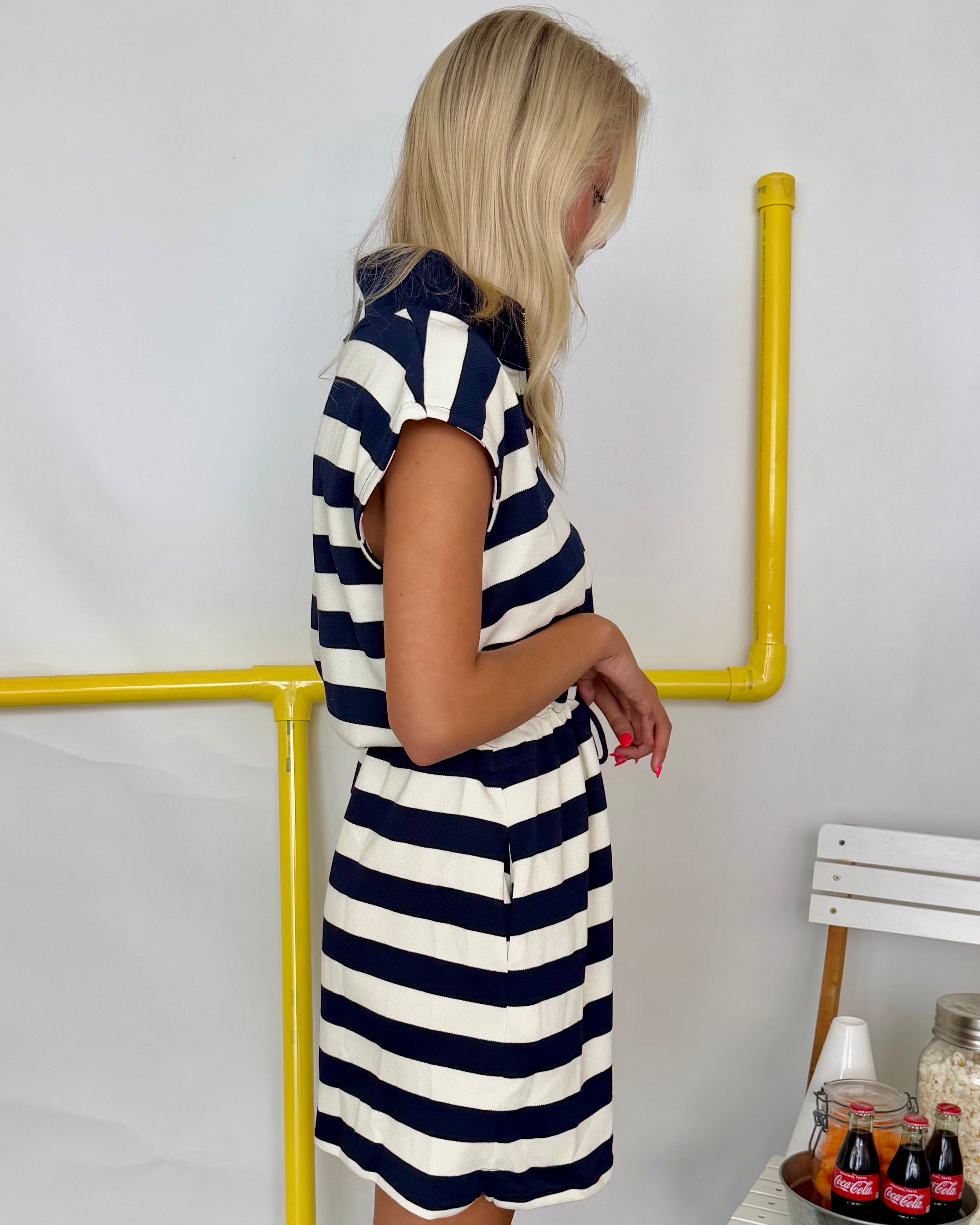 Future Fun Navy Stripe Zip Knit Dress-Shop-Womens-Boutique-Clothing