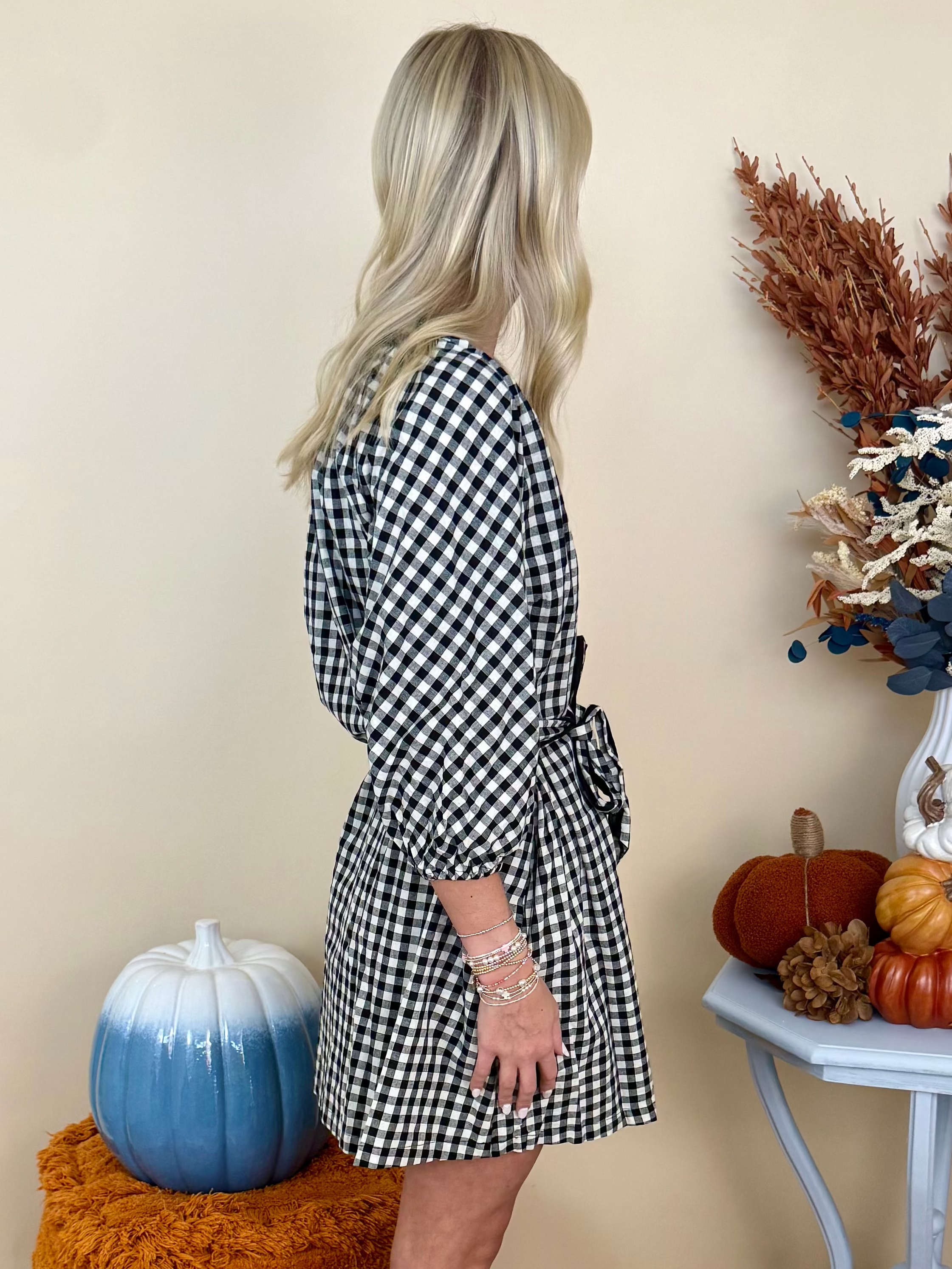 Off Duty Chic Black Plaid Belt Dress-Shop-Womens-Boutique-Clothing